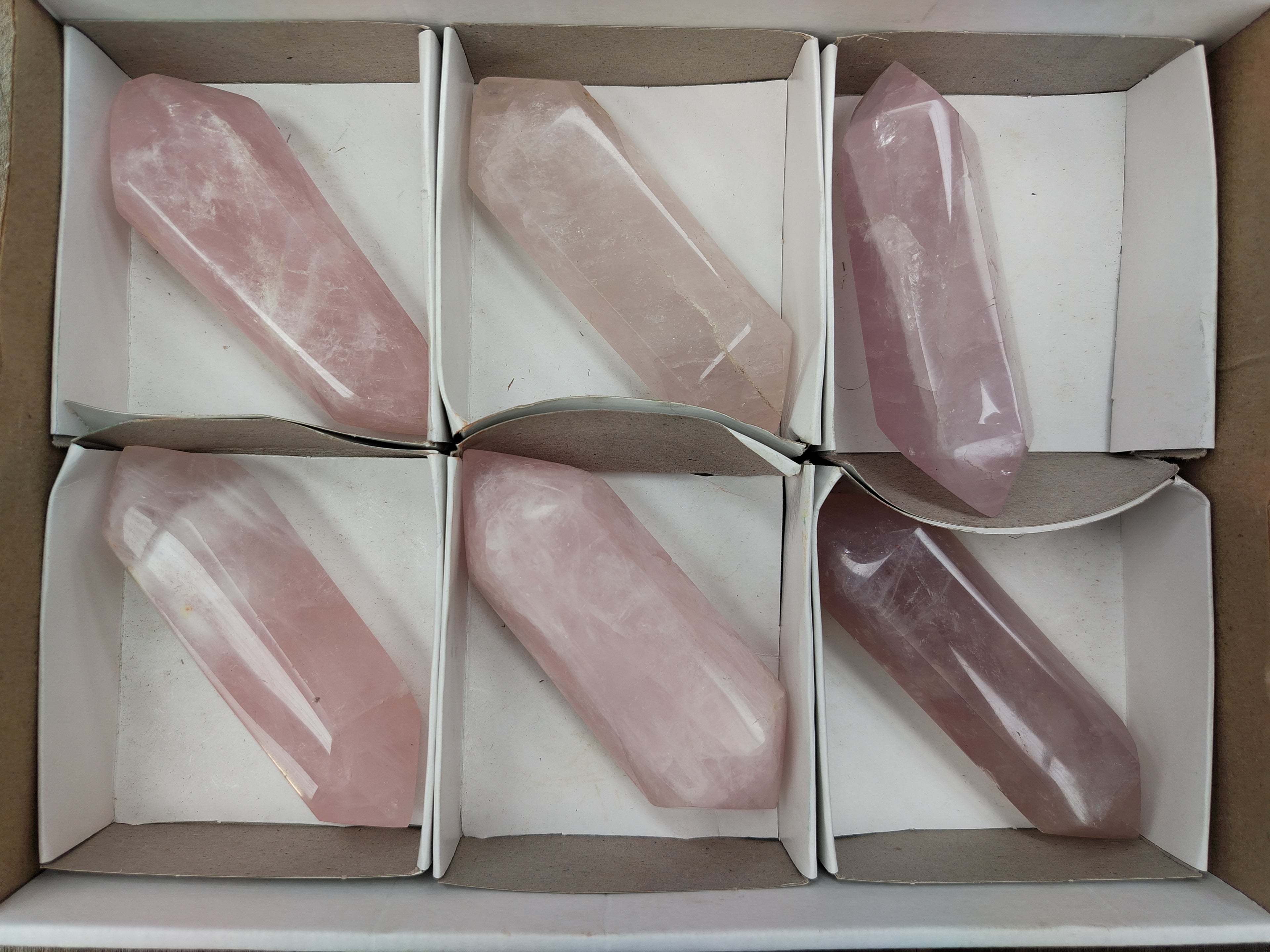 Polished Double Terminated Rose Quartz Points x 6 From Ambatondrazaka, Madagascar - Toprock Gemstones and Minerals 