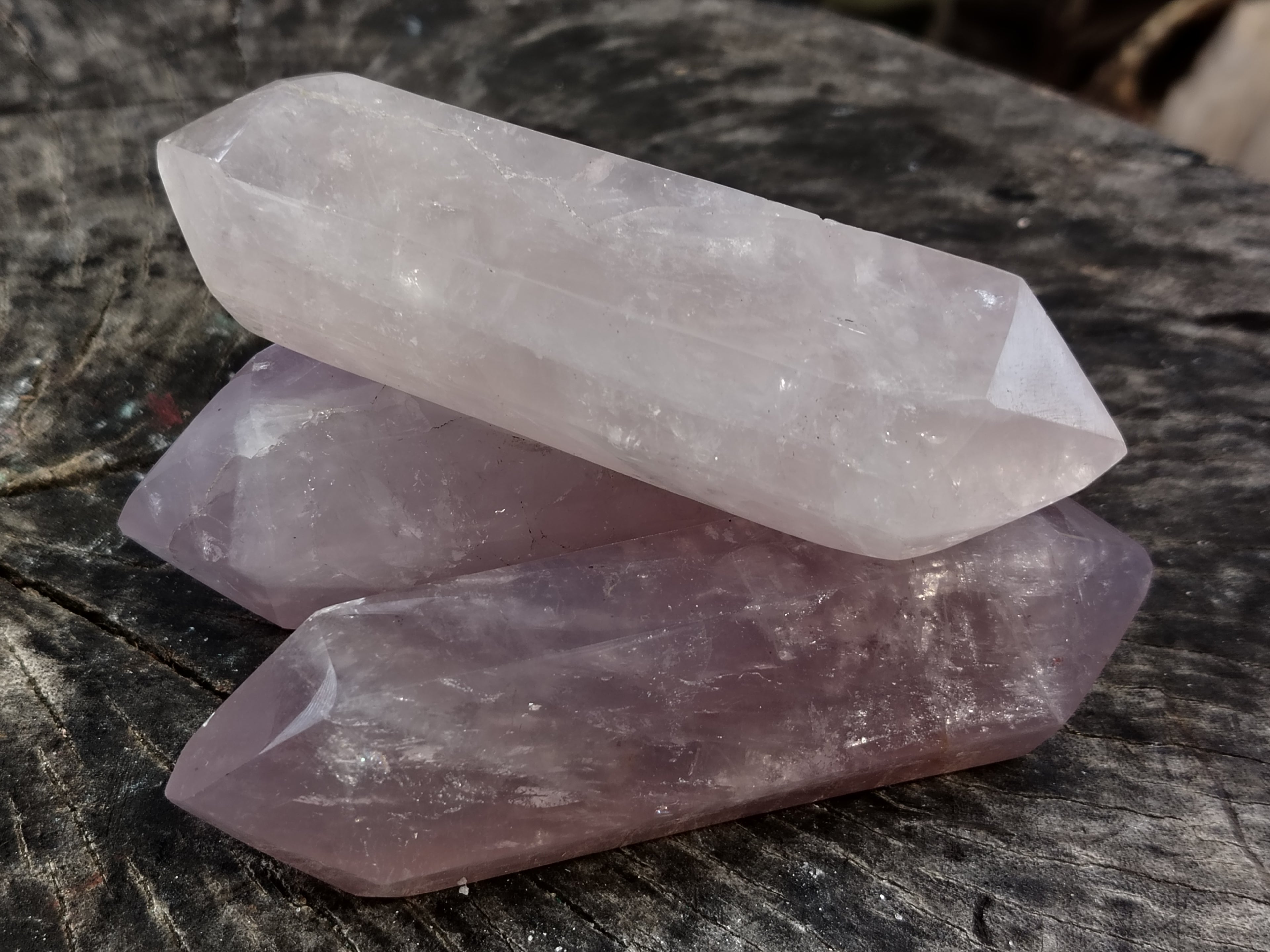 Polished Double Terminated Rose Quartz Points x 6 From Ambatondrazaka, Madagascar - Toprock Gemstones and Minerals 