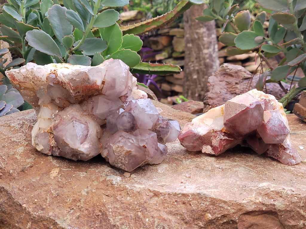 Natural Red Hematoid Phantom Quartz Clusters x 2 From Karoi, Zimbabwe - Toprock Gemstones and Minerals 