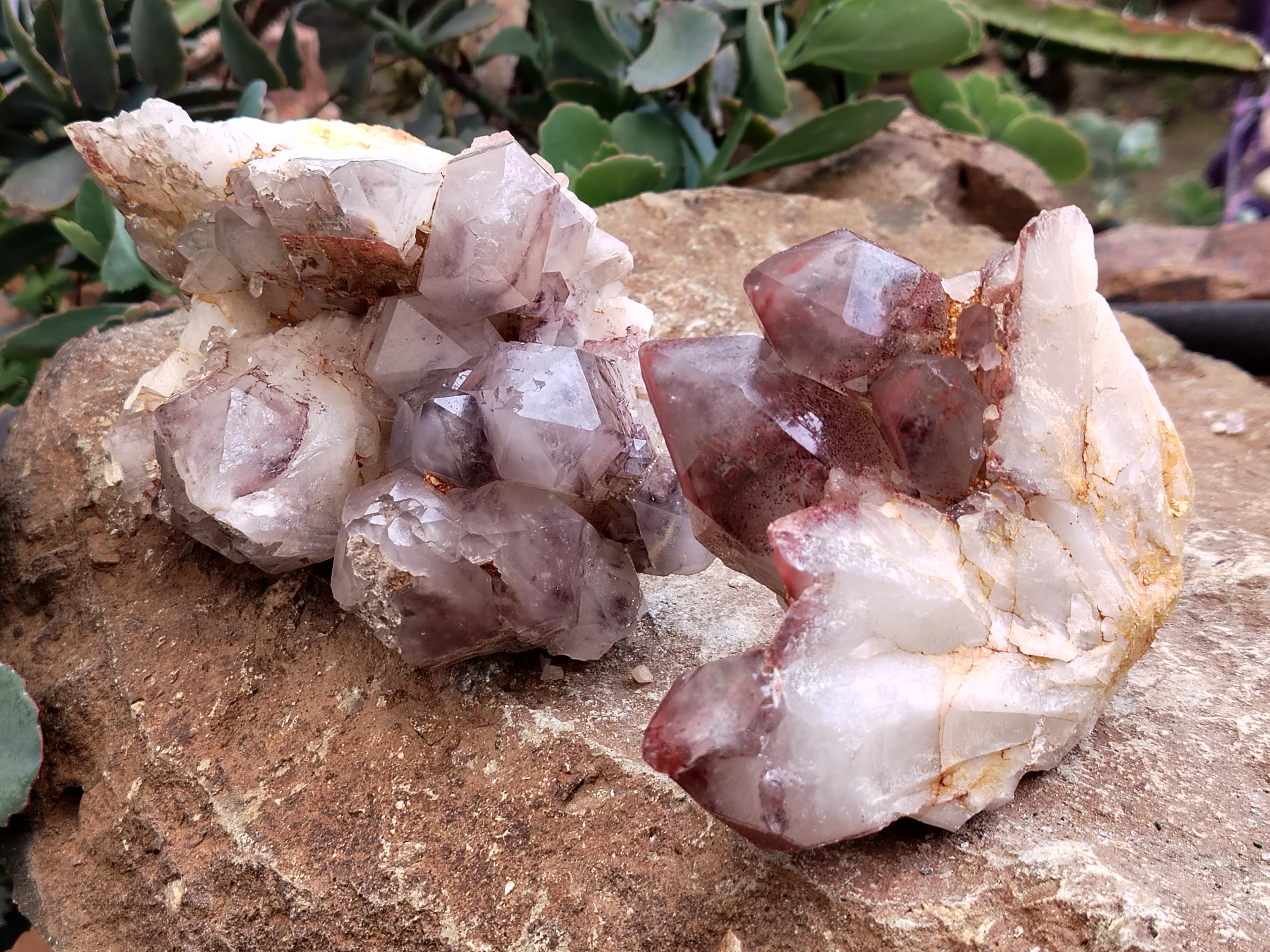 Natural Red Hematoid Phantom Quartz Clusters x 2 From Karoi, Zimbabwe - Toprock Gemstones and Minerals 