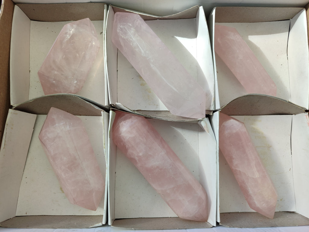 Polished Double Terminated Rose Quartz Points x 6 From Ambatondrazaka, Madagascar - Toprock Gemstones and Minerals 