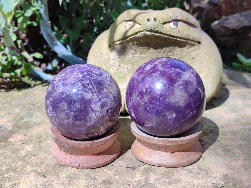 Polished Lepidolite with Pink Rubellite Spheres x 6 From Ambatondrazaka, Madagascar - Toprock Gemstones and Minerals 