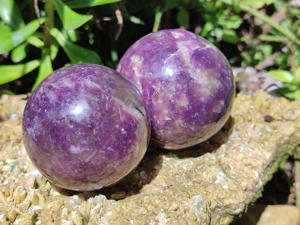 Polished Lepidolite with Pink Rubellite Spheres x 6 From Ambatondrazaka, Madagascar - Toprock Gemstones and Minerals 