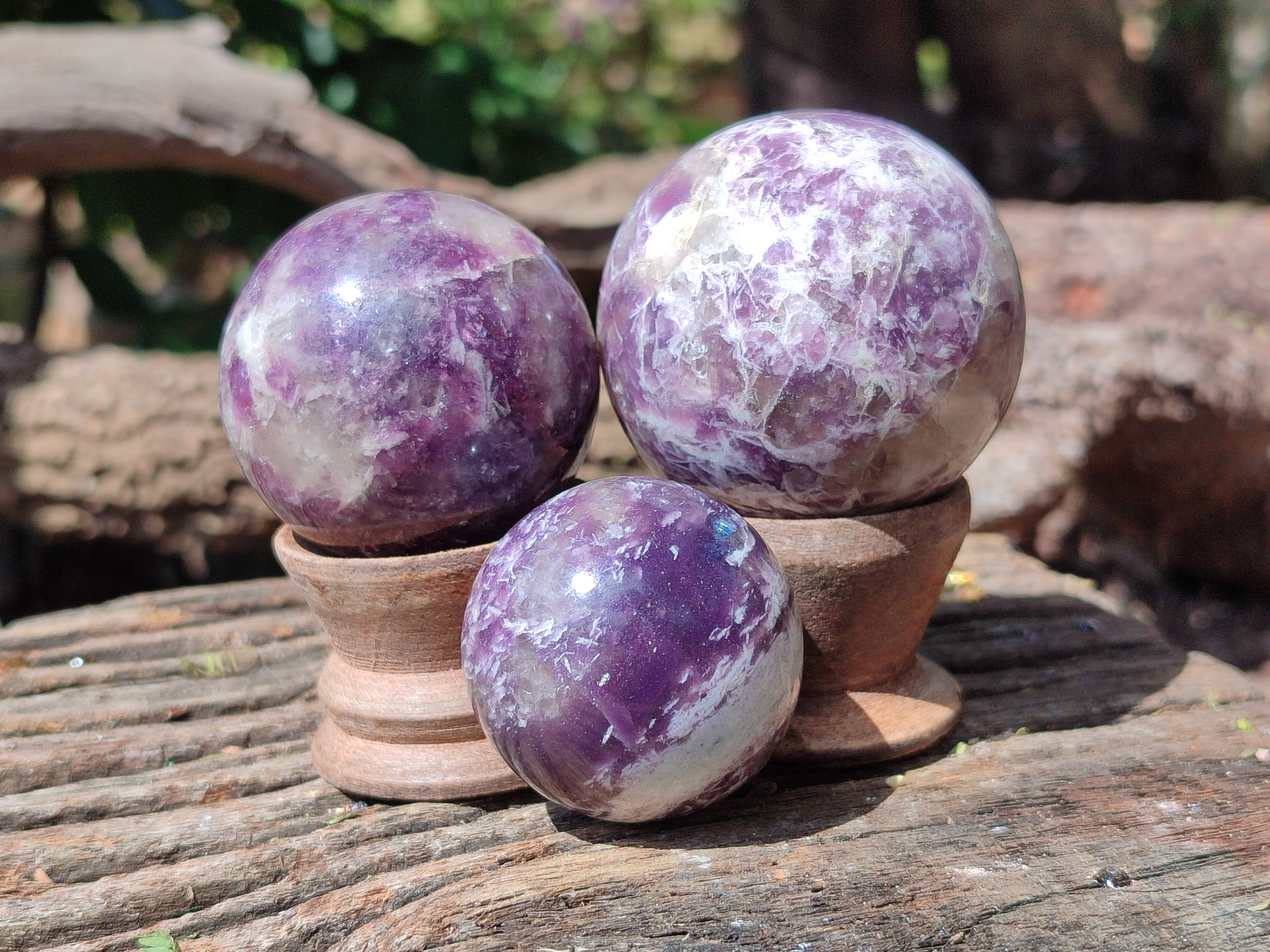 Polished Lepidolite with Pink Rubellite Spheres x 6 From Ambatondrazaka, Madagascar - Toprock Gemstones and Minerals 