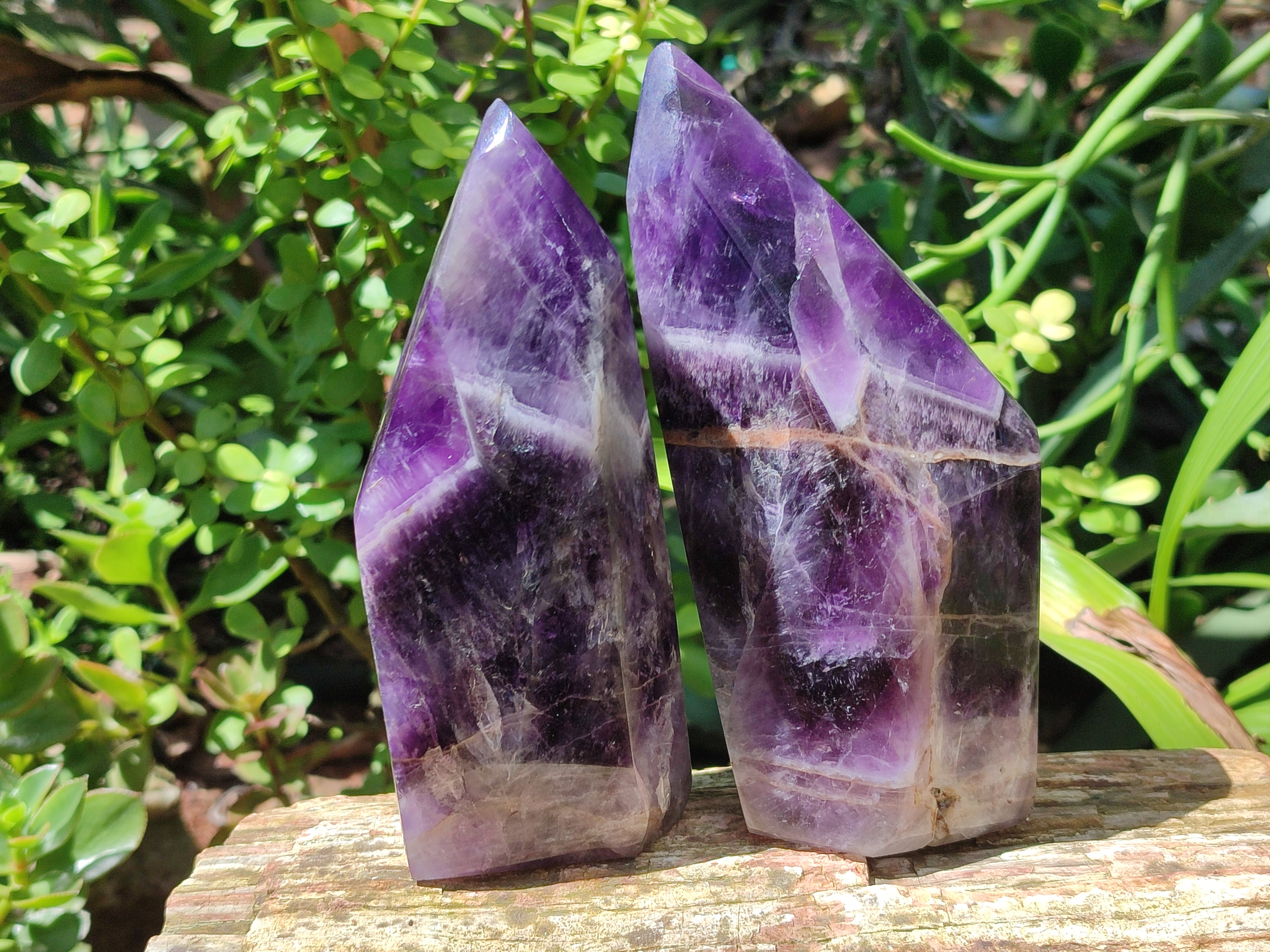 Polished Chevron Amethyst Point x 2 From Zambia - Toprock Gemstones and Minerals 