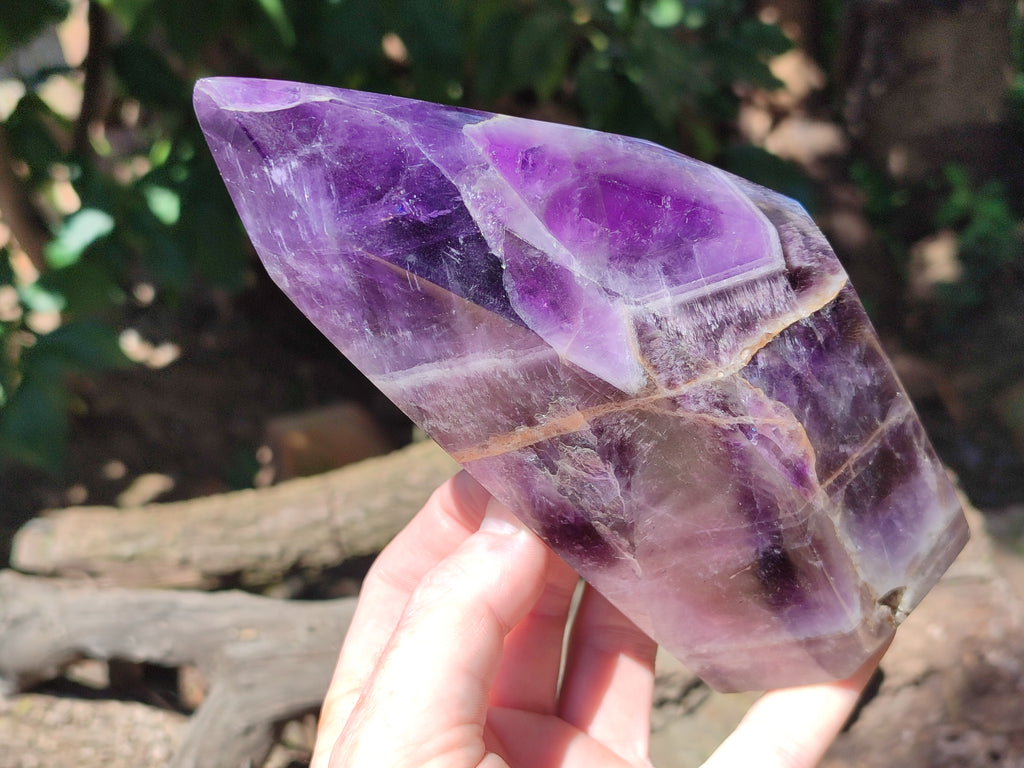 Polished Chevron Amethyst Point x 2 From Zambia - Toprock Gemstones and Minerals 