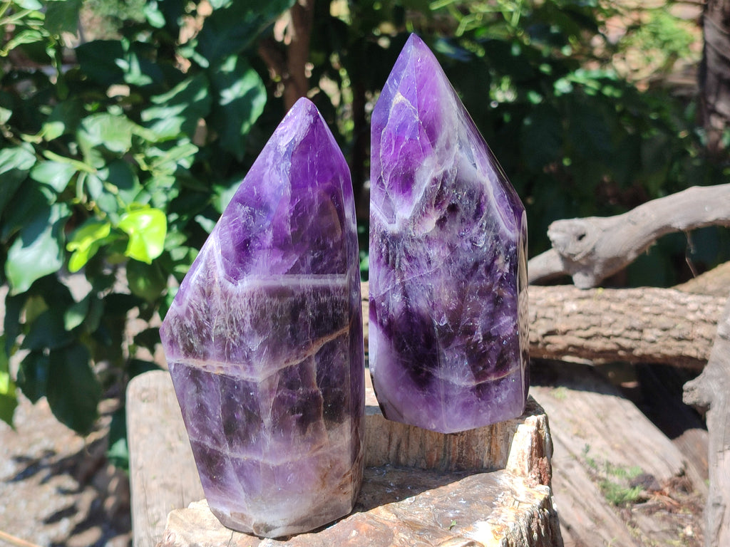 Polished Chevron Amethyst Point x 2 From Zambia - Toprock Gemstones and Minerals 