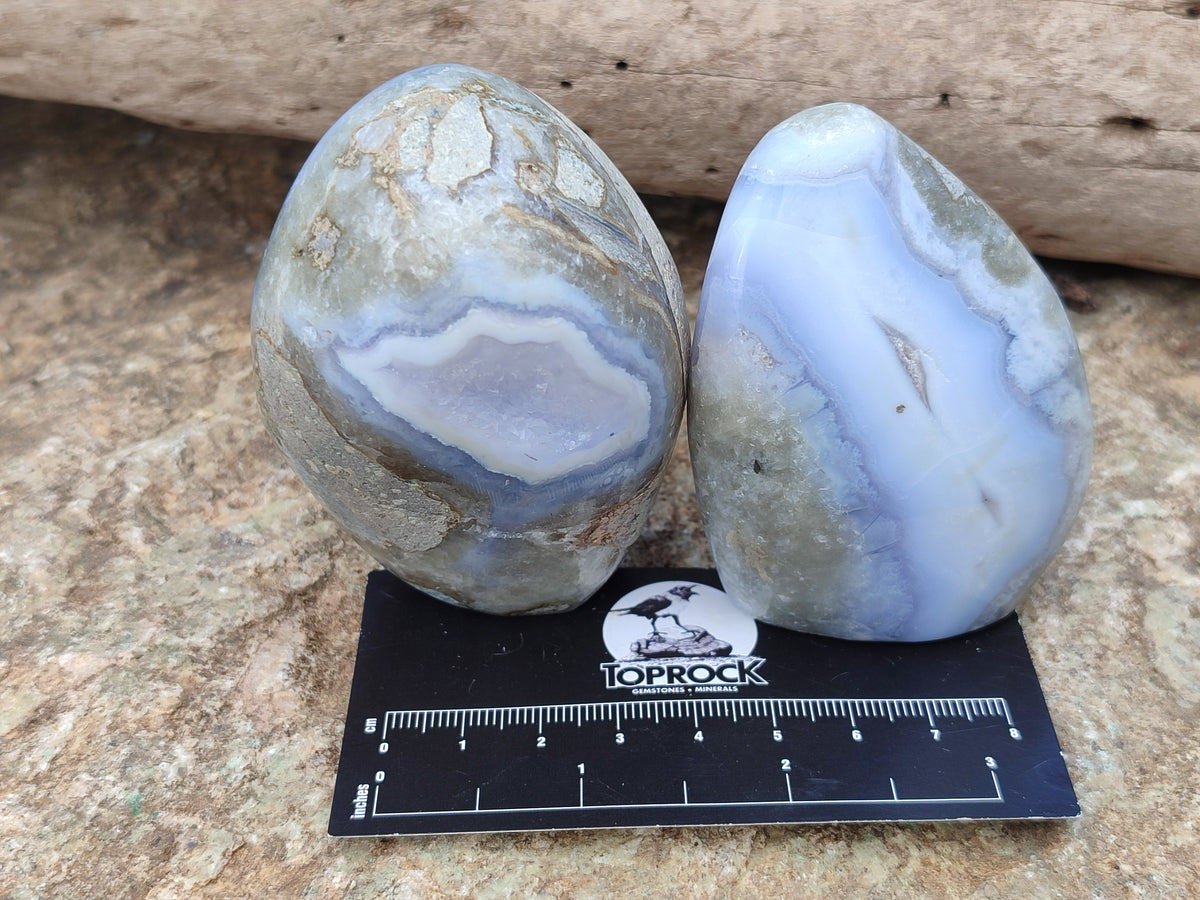 Polished Blue Lace Agate Geodes x 6 From Nsanje, Malawi - Toprock Gemstones and Minerals 