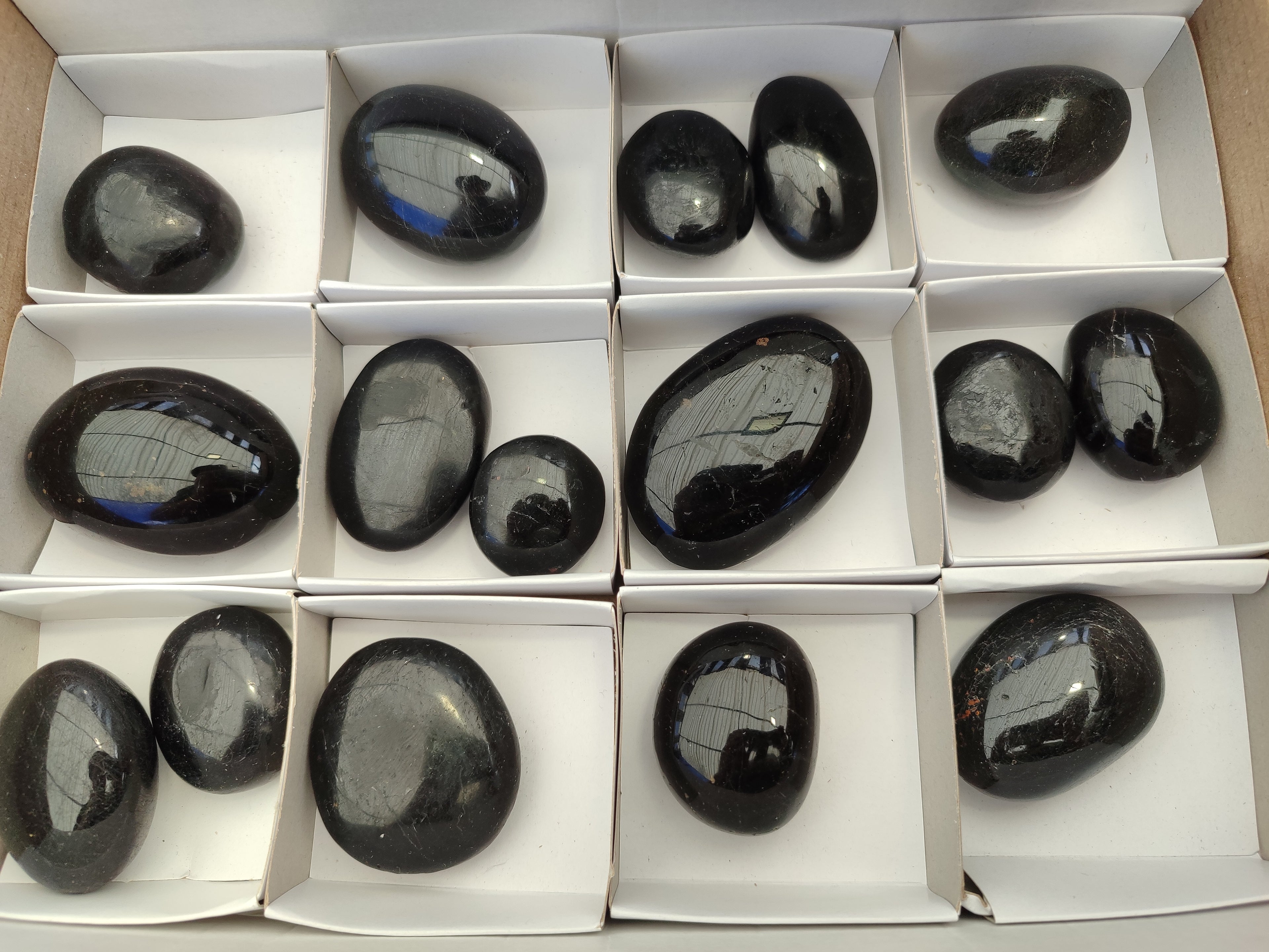 Polished Black Tourmaline Palm Stones x 16 From Madagascar - Toprock Gemstones and Minerals 