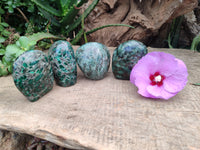 Polished Emerald Mica In Matrix Standing Free Forms x 4 From Mutoko, Zimbabwe - Toprock Gemstones and Minerals 