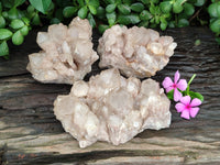 Natural Smokey Phantom Quartz Clusters x 3 From Luena, Congo - Toprock Gemstones and Minerals 