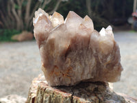 Natural Smokey Phantom Quartz Clusters x 3 From Luena, Congo - Toprock Gemstones and Minerals 