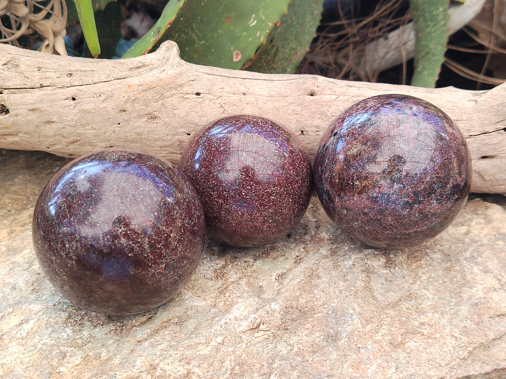 Polished Garnet Spheres x 3 From Mahajanga, Madagascar - Toprock Gemstones and Minerals 