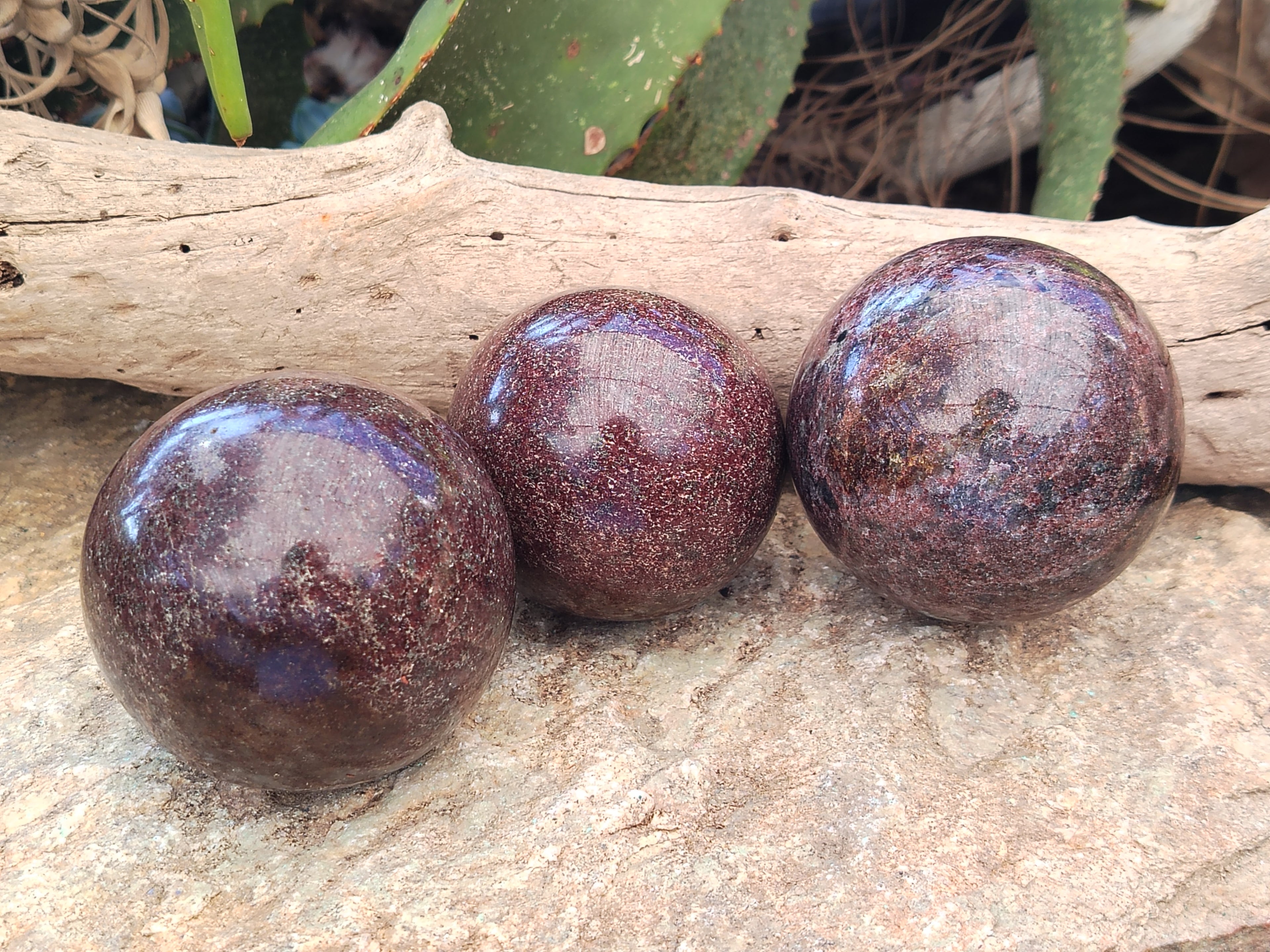 Polished Garnet Spheres x 3 From Mahajanga, Madagascar - Toprock Gemstones and Minerals 
