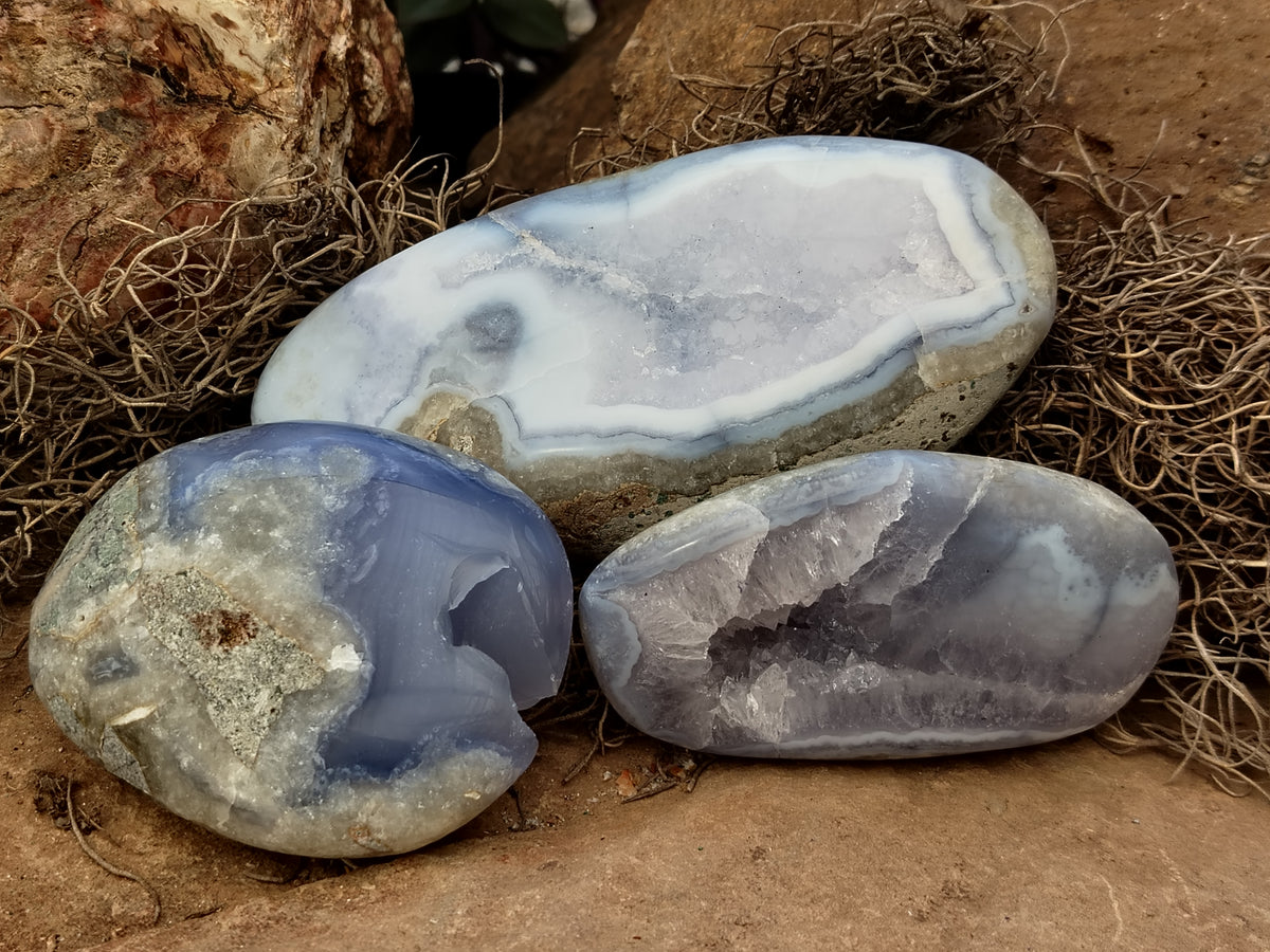 Polished Blue Lace Agate Geodes x 6 From Nsanje, Malawi - Toprock Gemstones and Minerals 