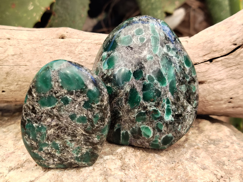 Polished Emerald Mica In Matrix Standing Free Forms x 4 From Mutoko, Zimbabwe - Toprock Gemstones and Minerals 