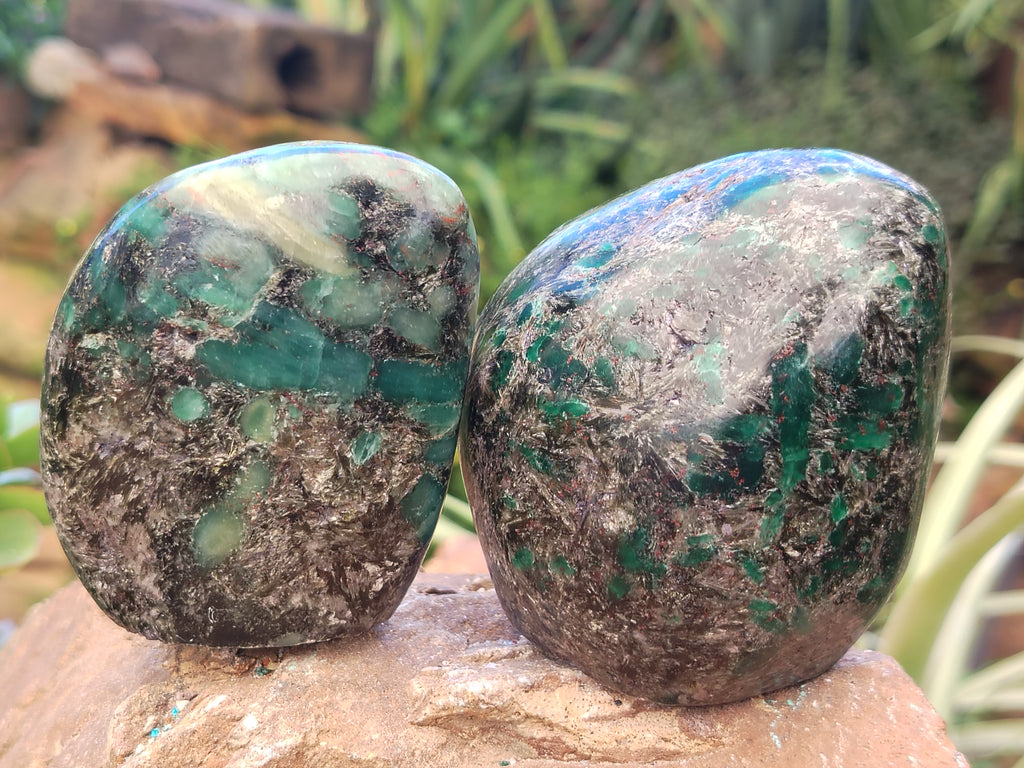 Polished Emerald Mica In Matrix Standing Free Forms x 4 From Mutoko, Zimbabwe - Toprock Gemstones and Minerals 