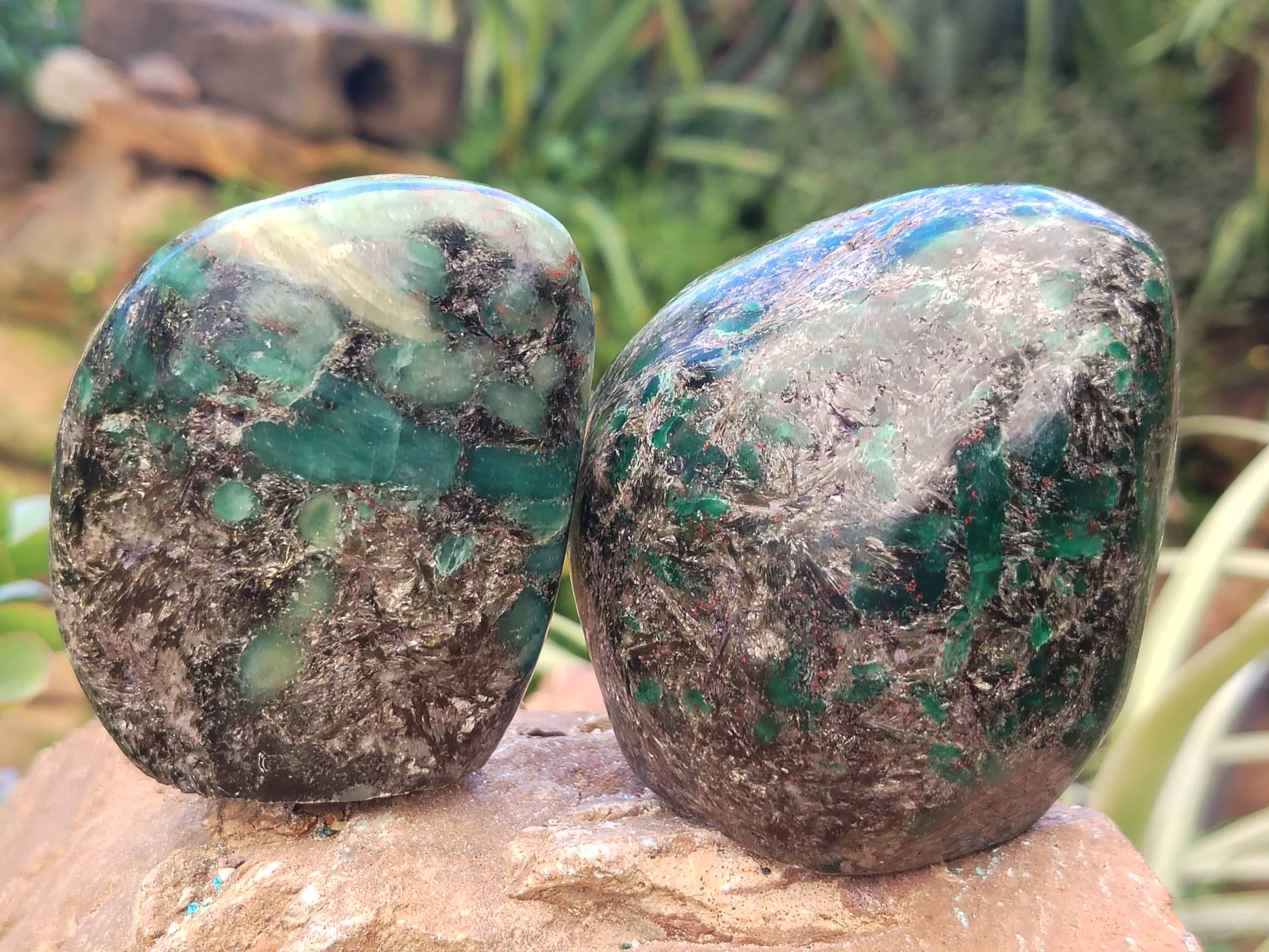 Polished Emerald Mica In Matrix Standing Free Forms x 4 From Mutoko, Zimbabwe - Toprock Gemstones and Minerals 