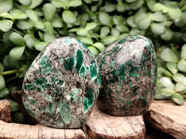 Polished Emerald Mica In Matrix Standing Free Forms x 4 From Mutoko, Zimbabwe - Toprock Gemstones and Minerals 