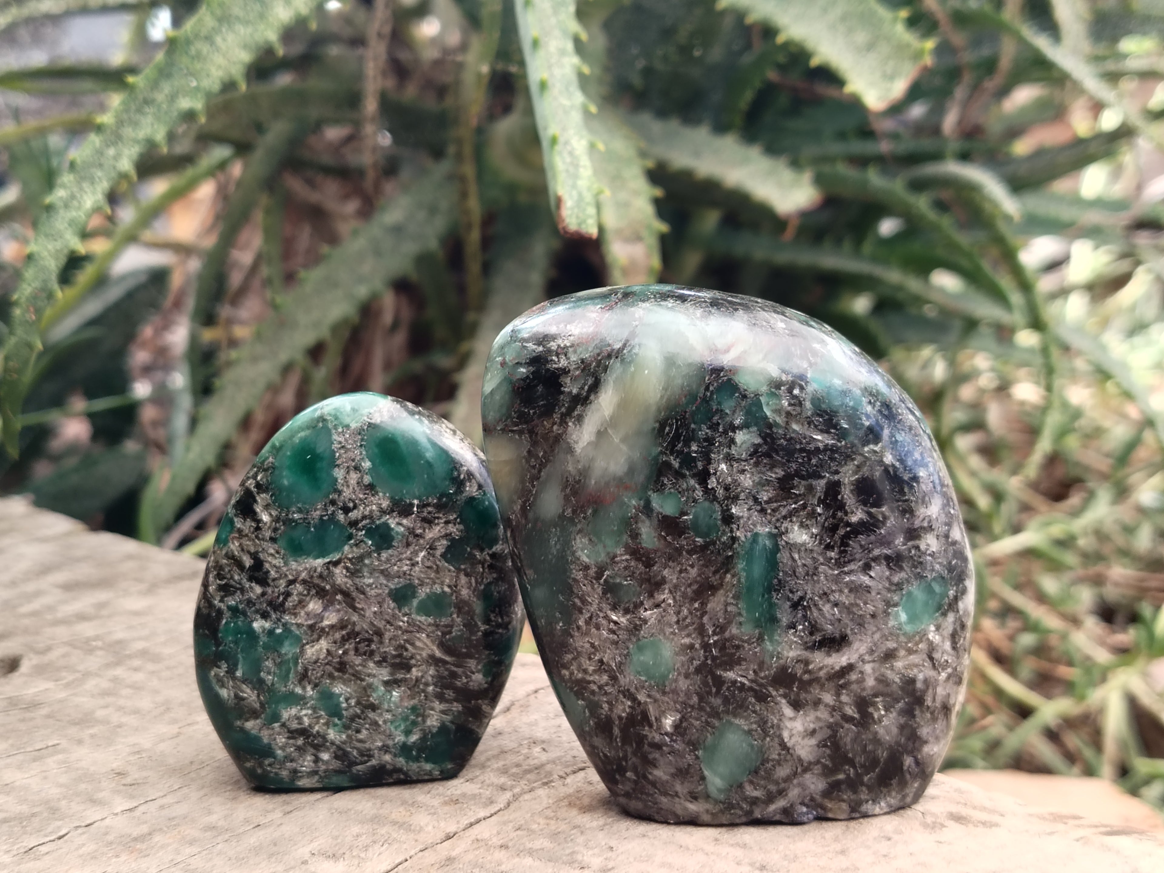 Polished Emerald Mica In Matrix Standing Free Forms x 4 From Mutoko, Zimbabwe - Toprock Gemstones and Minerals 