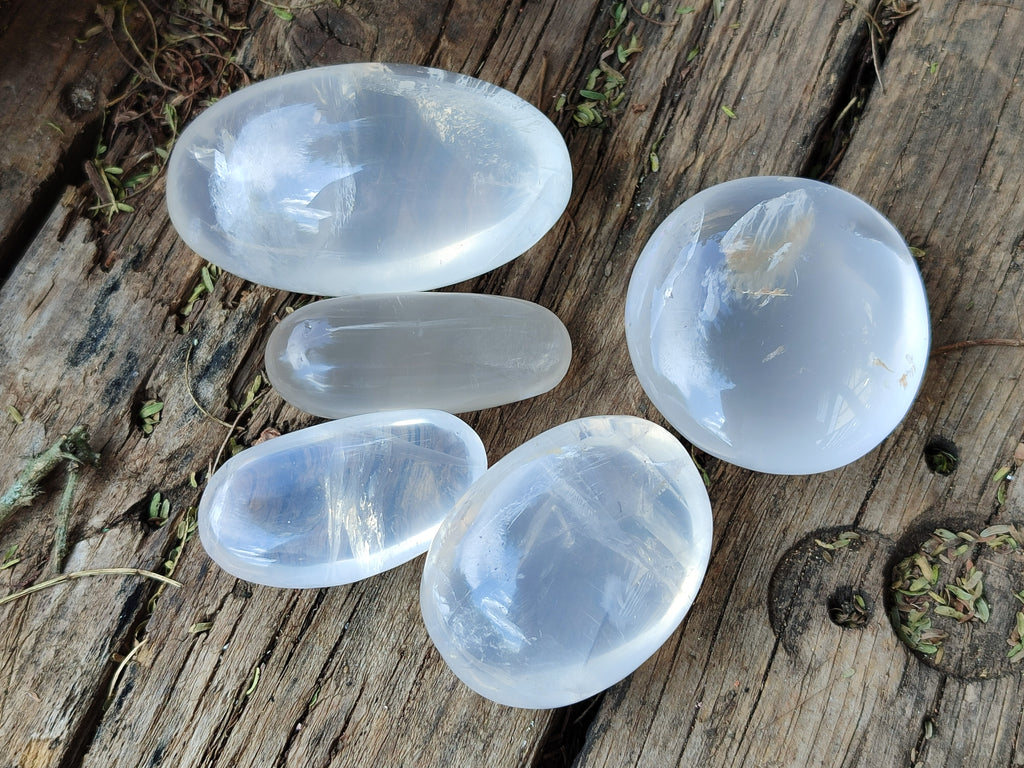 Polished Girasol Pearl Quartz Palm Stones x 24 From Ambatondrazaka, Madagascar - Toprock Gemstones and Minerals 
