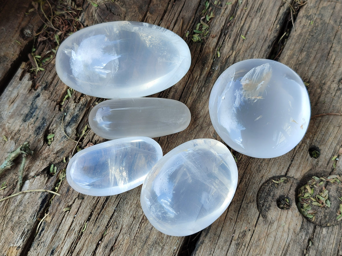 Polished Girasol Pearl Quartz Palm Stones x 24 From Ambatondrazaka, Madagascar - Toprock Gemstones and Minerals 