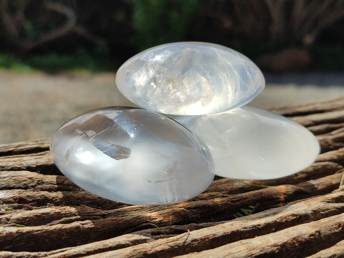 Polished Girasol Pearl Quartz Palm Stones x 24 From Ambatondrazaka, Madagascar - Toprock Gemstones and Minerals 