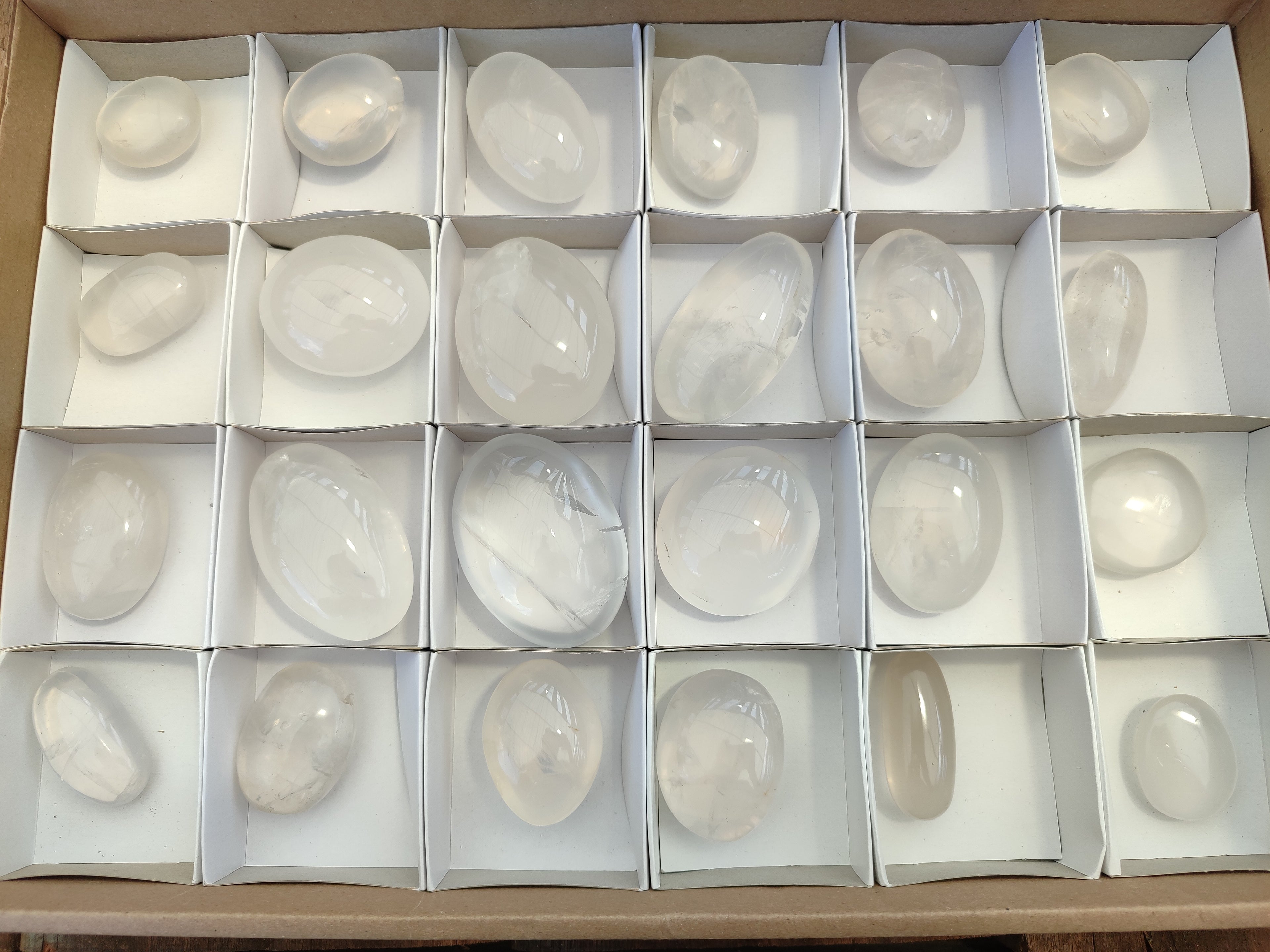 Polished Girasol Pearl Quartz Palm Stones x 24 From Ambatondrazaka, Madagascar - Toprock Gemstones and Minerals 