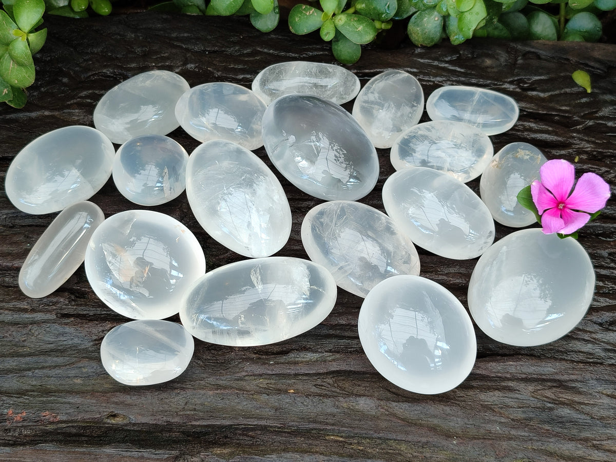 Polished Girasol Pearl Quartz Palm Stones x 24 From Ambatondrazaka, Madagascar - Toprock Gemstones and Minerals 