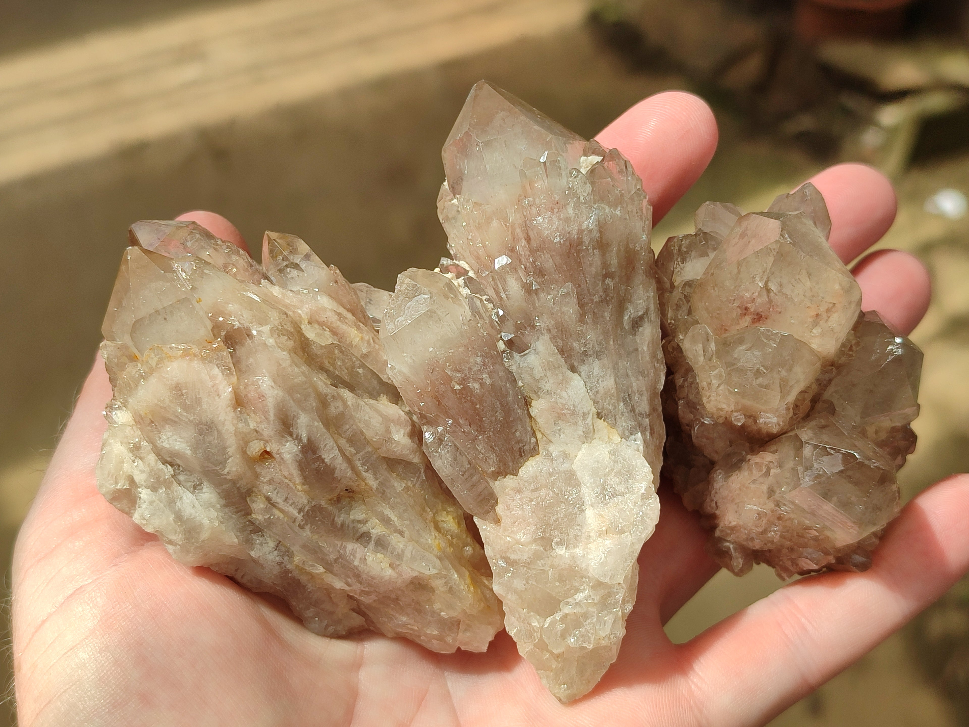 Natural Smokey Phantom Quartz Clusters x 12 From Luena, Congo - Toprock Gemstones and Minerals 