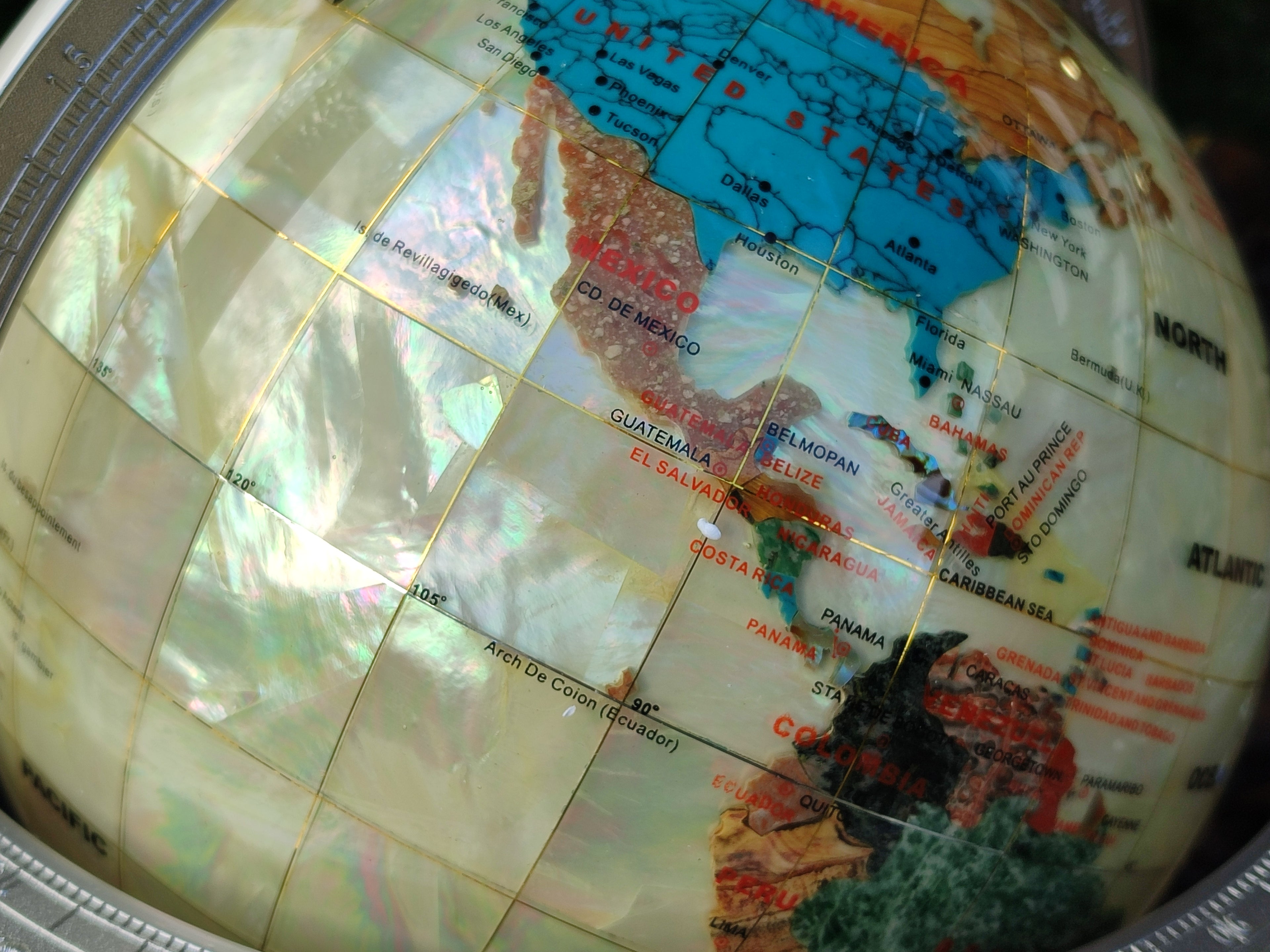 Hand Made Large Mother of Pearl Revolving World Globe with Metal Stand x 1 From China - Toprock Gemstones and Minerals 