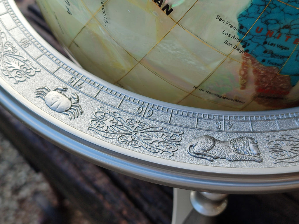 Hand Made Large Mother of Pearl Revolving World Globe with Metal Stand x 1 From China - Toprock Gemstones and Minerals 