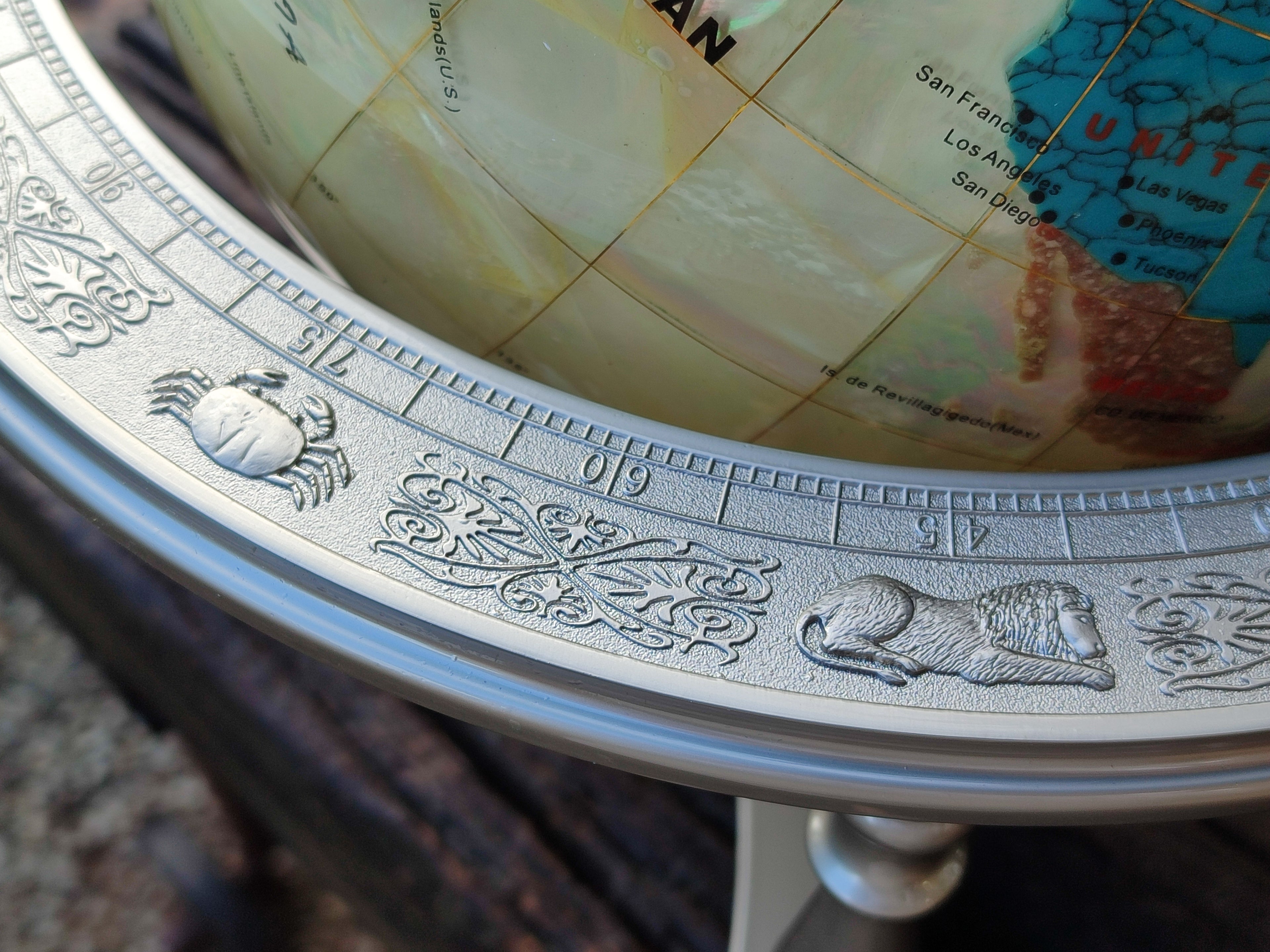 Hand Made Large Mother of Pearl Revolving World Globe with Metal Stand x 1 From China - Toprock Gemstones and Minerals 