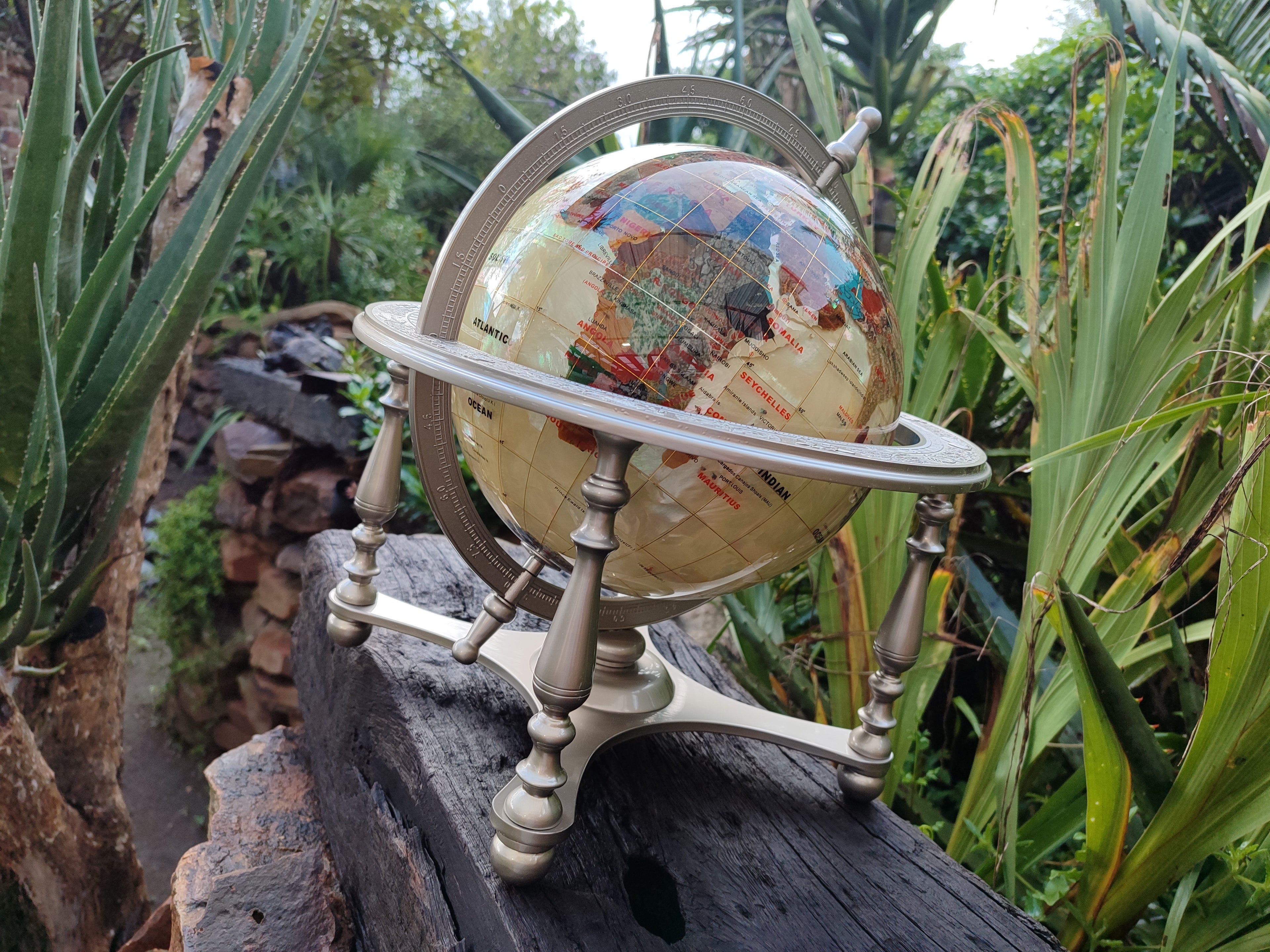 Hand Made Large Mother of Pearl Revolving World Globe with Metal Stand x 1 From China - Toprock Gemstones and Minerals 