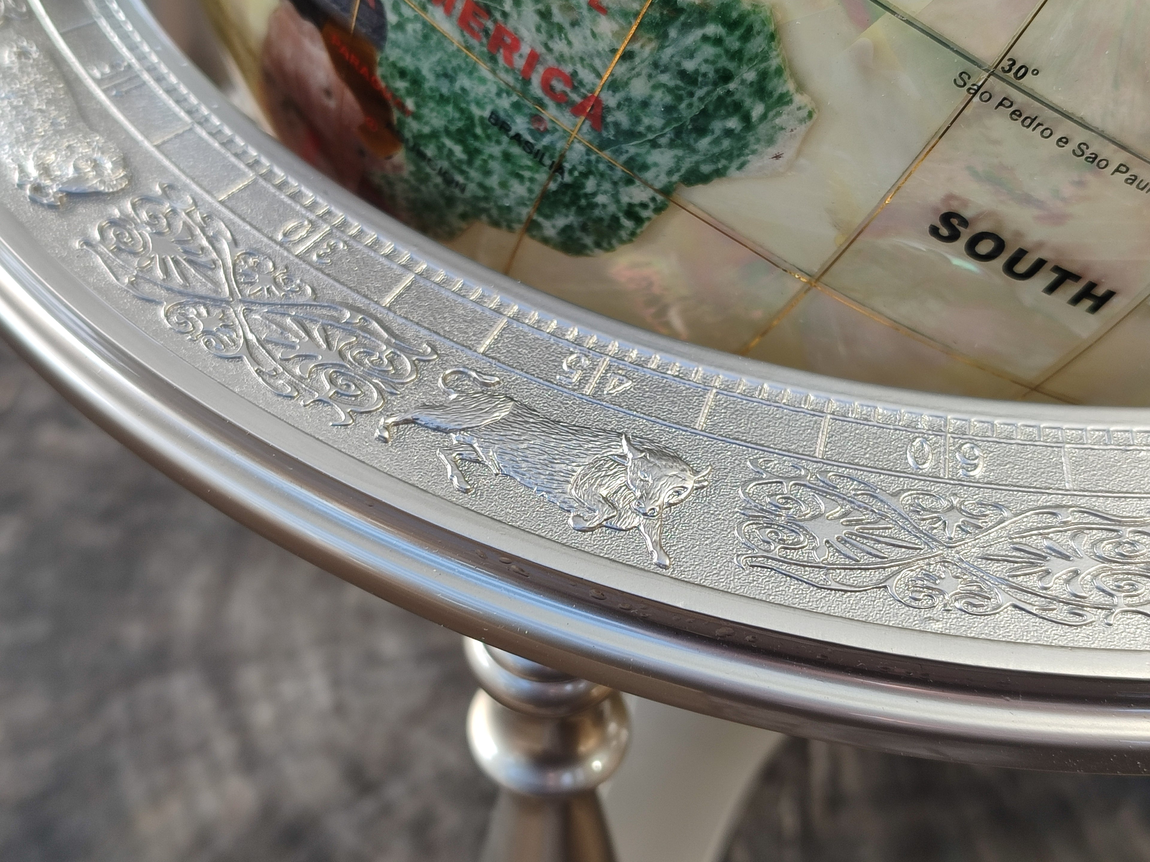 Hand Made Large Mother of Pearl Revolving World Globe with Metal Stand x 1 From China - Toprock Gemstones and Minerals 