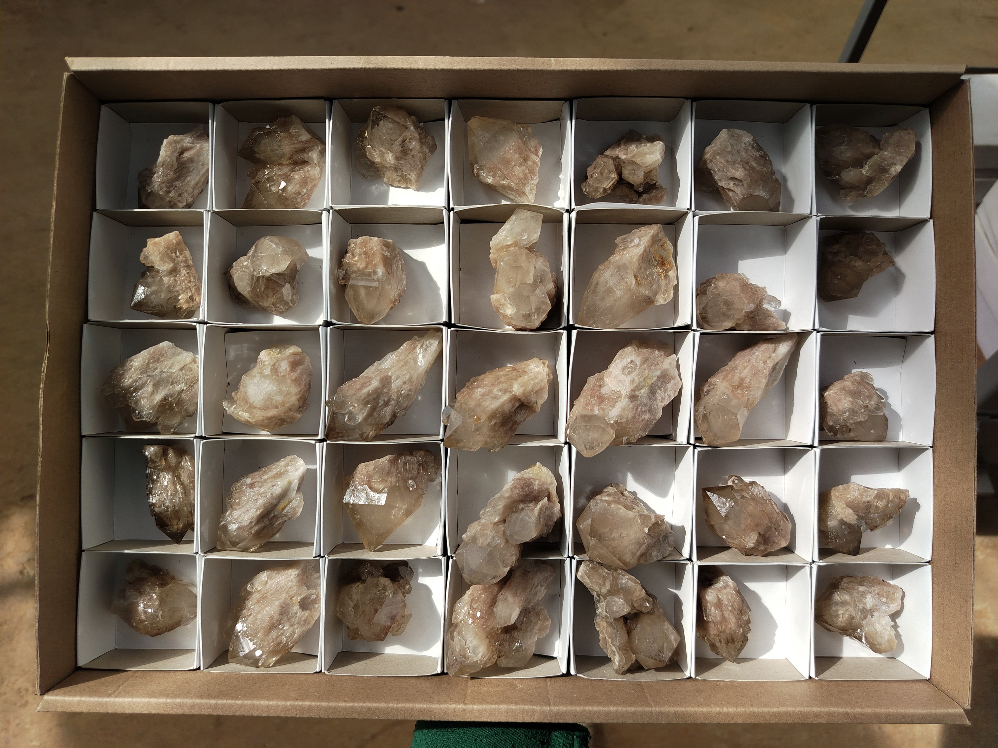 Natural Smokey Phantom Quartz Clusters x 35 From Luena, Congo - Toprock Gemstones and Minerals 