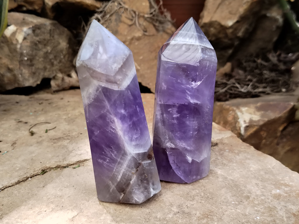 Polished Chevron Amethyst Points x 6 From Ankazobe, Madagascar - Toprock Gemstones and Minerals 