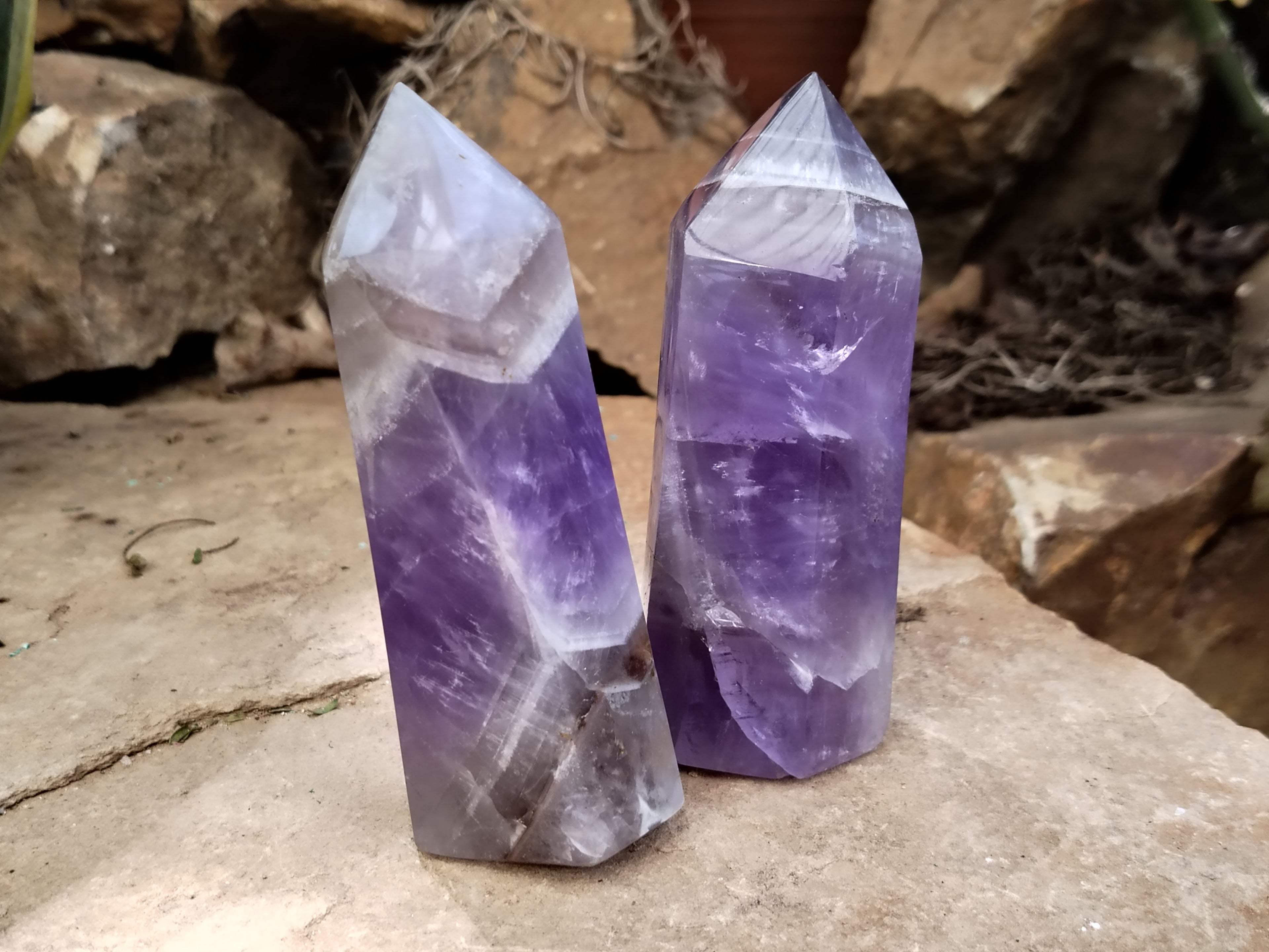 Polished Chevron Amethyst Points x 6 From Ankazobe, Madagascar - Toprock Gemstones and Minerals 