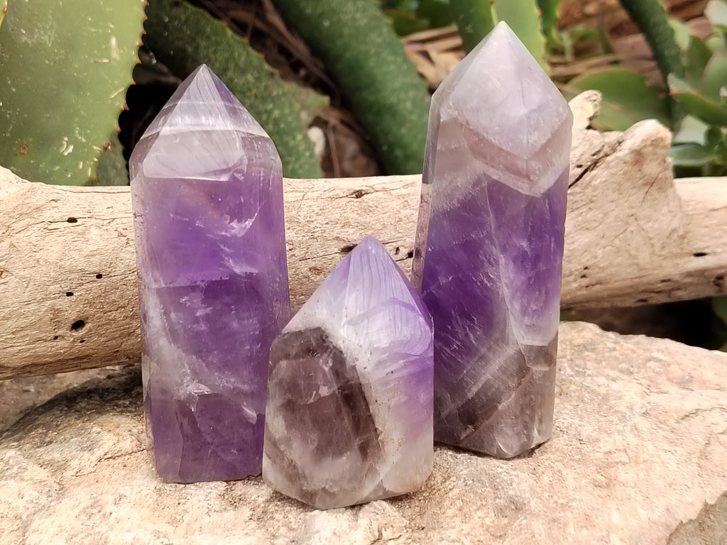 Polished Chevron Amethyst Points x 6 From Ankazobe, Madagascar - Toprock Gemstones and Minerals 