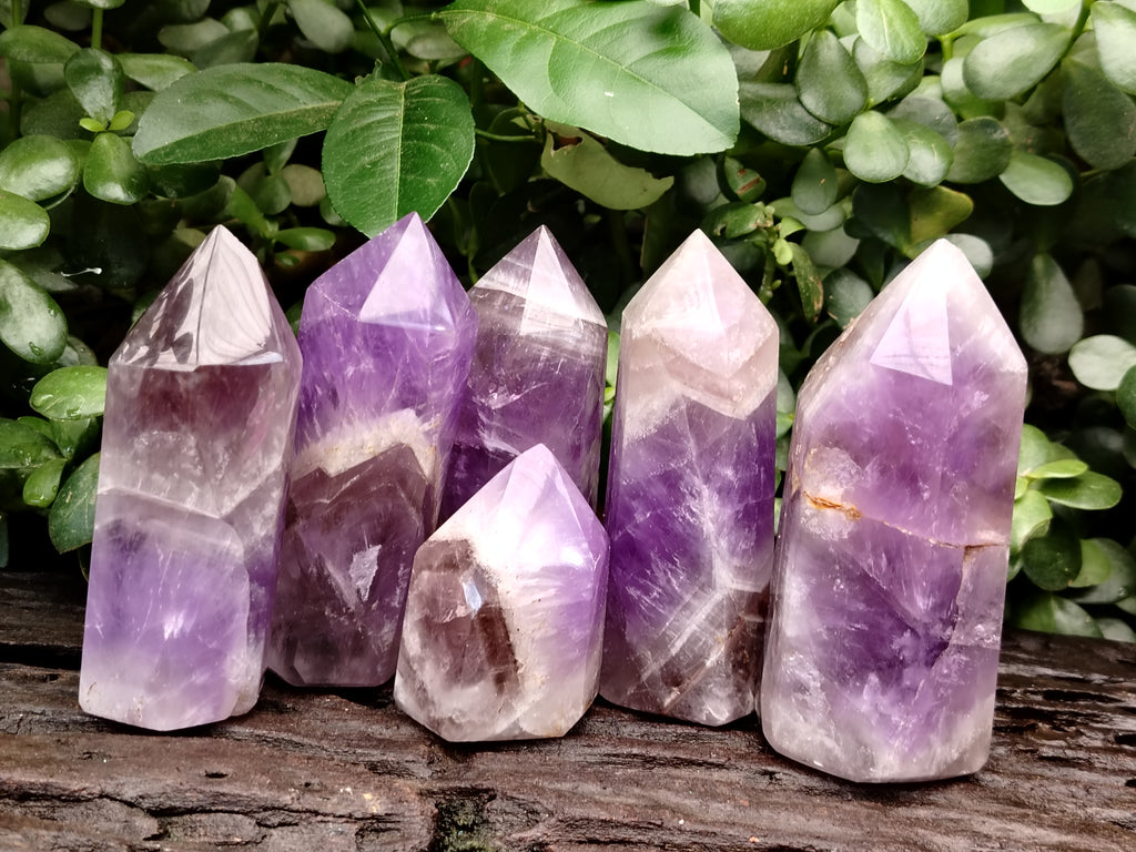 Polished Chevron Amethyst Points x 6 From Ankazobe, Madagascar - Toprock Gemstones and Minerals 