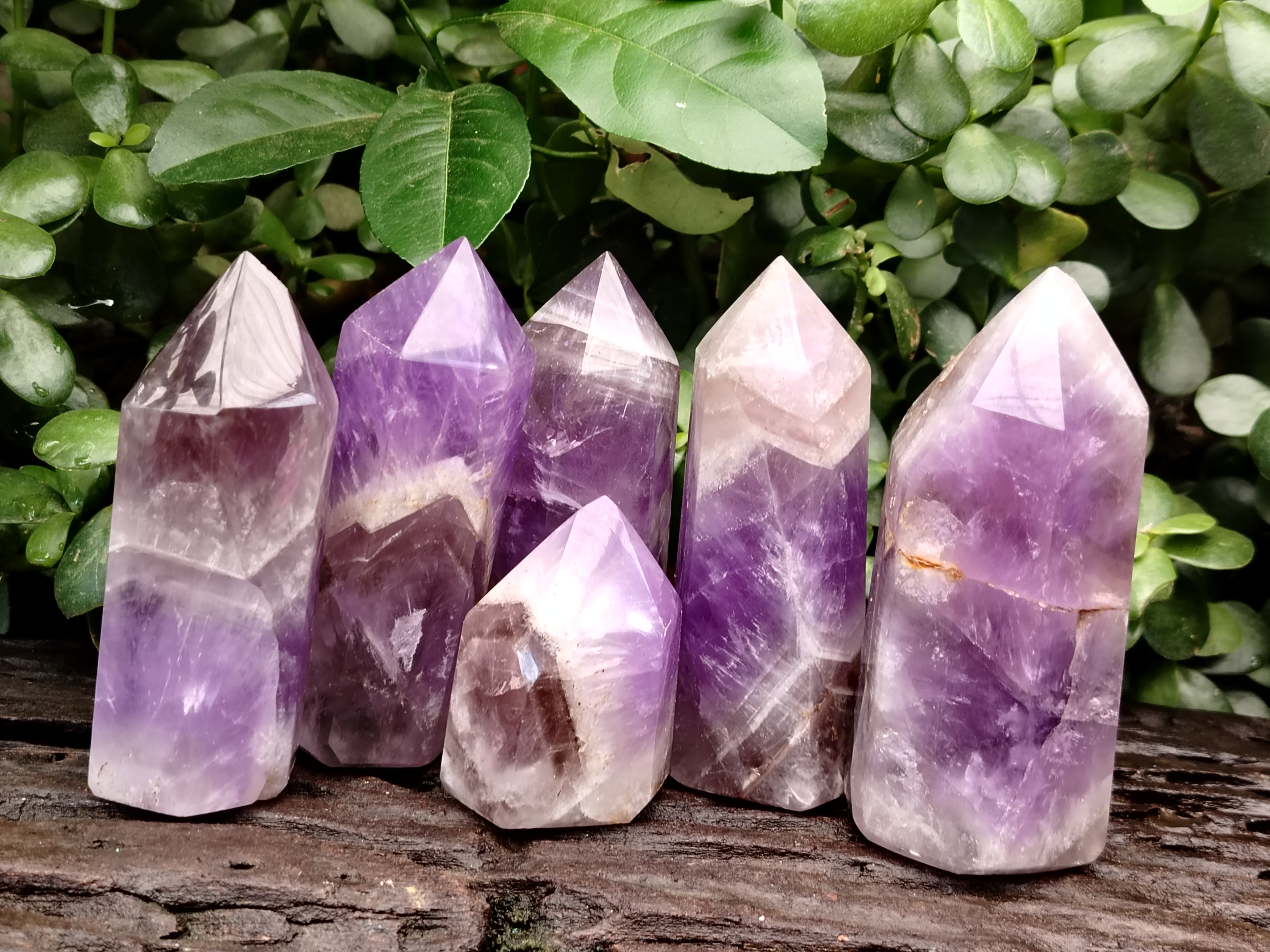 Polished Chevron Amethyst Points x 6 From Ankazobe, Madagascar - Toprock Gemstones and Minerals 