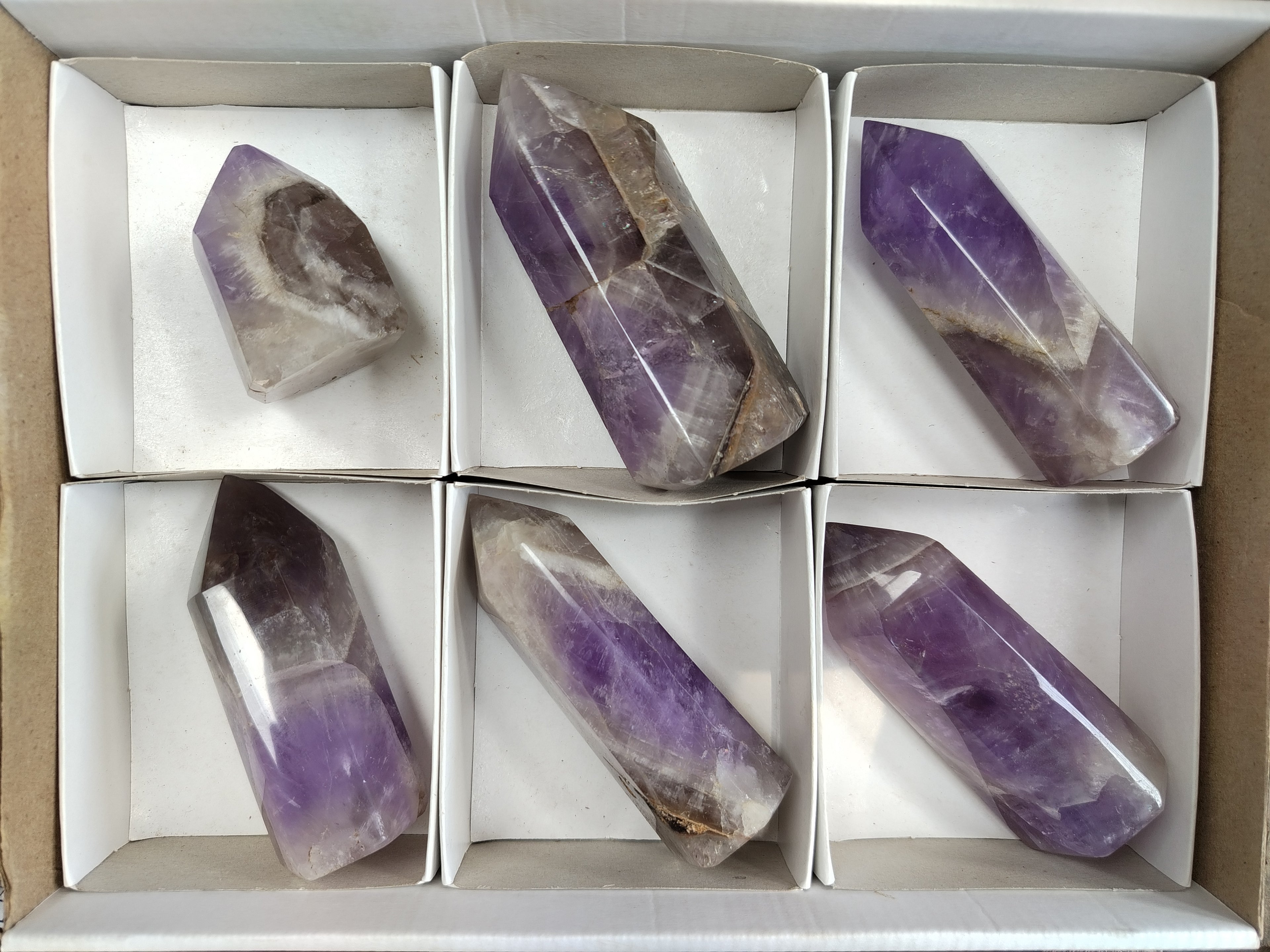 Polished Chevron Amethyst Points x 6 From Ankazobe, Madagascar - Toprock Gemstones and Minerals 