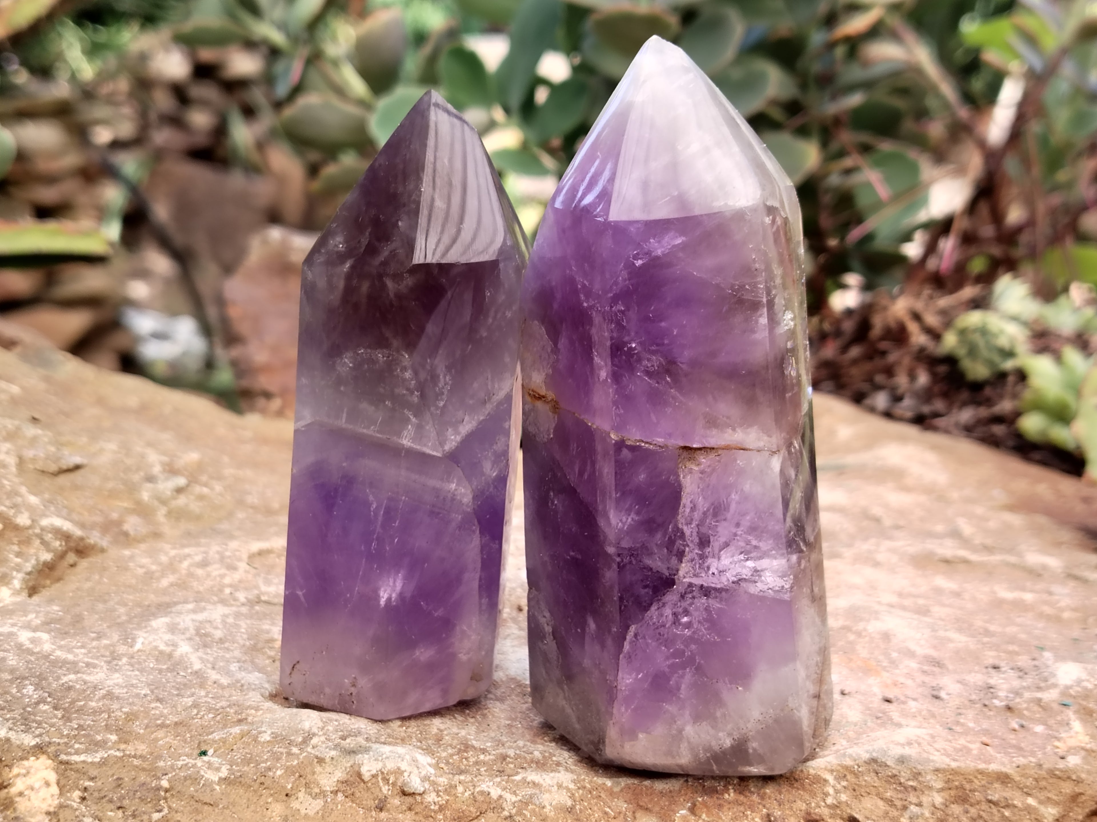 Polished Chevron Amethyst Points x 6 From Ankazobe, Madagascar - Toprock Gemstones and Minerals 