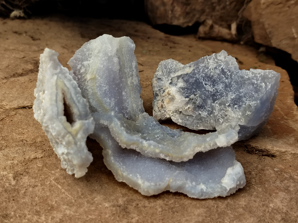 Natural Etched Blue Chalcedony Specimens x 12 From Nsanje, Malawi - Toprock Gemstones and Minerals 