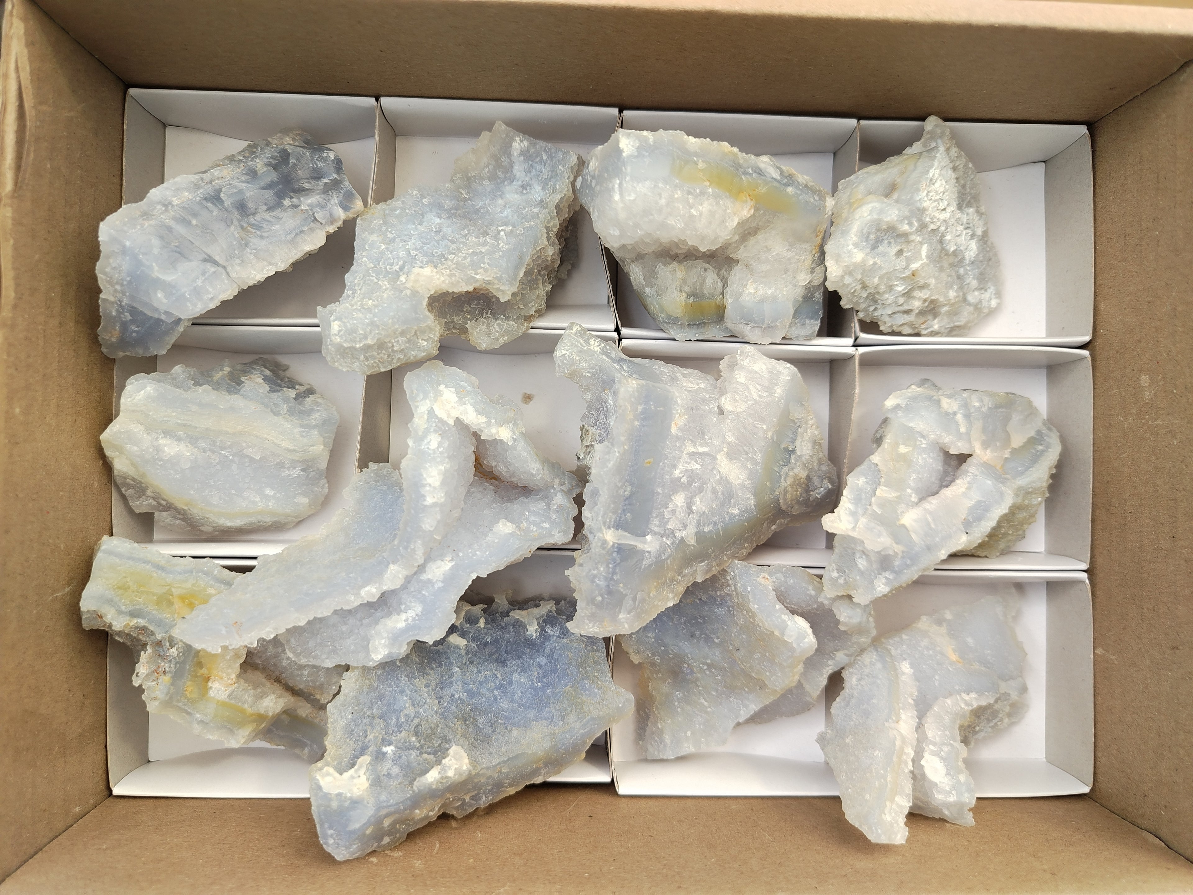 Natural Etched Blue Chalcedony Specimens x 12 From Nsanje, Malawi - Toprock Gemstones and Minerals 