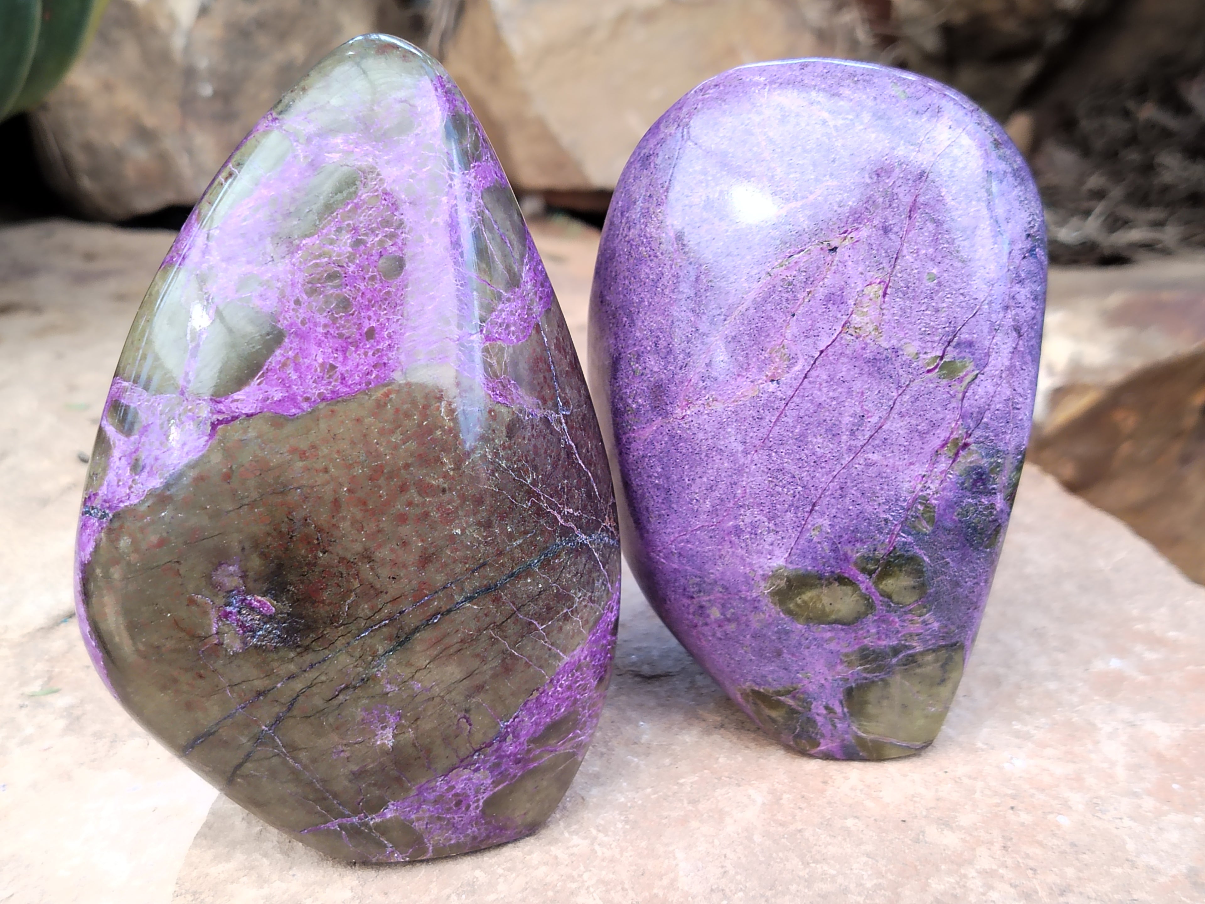 Polished Stichtite Standing Free Forms x 3 From Barberton, South Africa - Toprock Gemstones and Minerals 