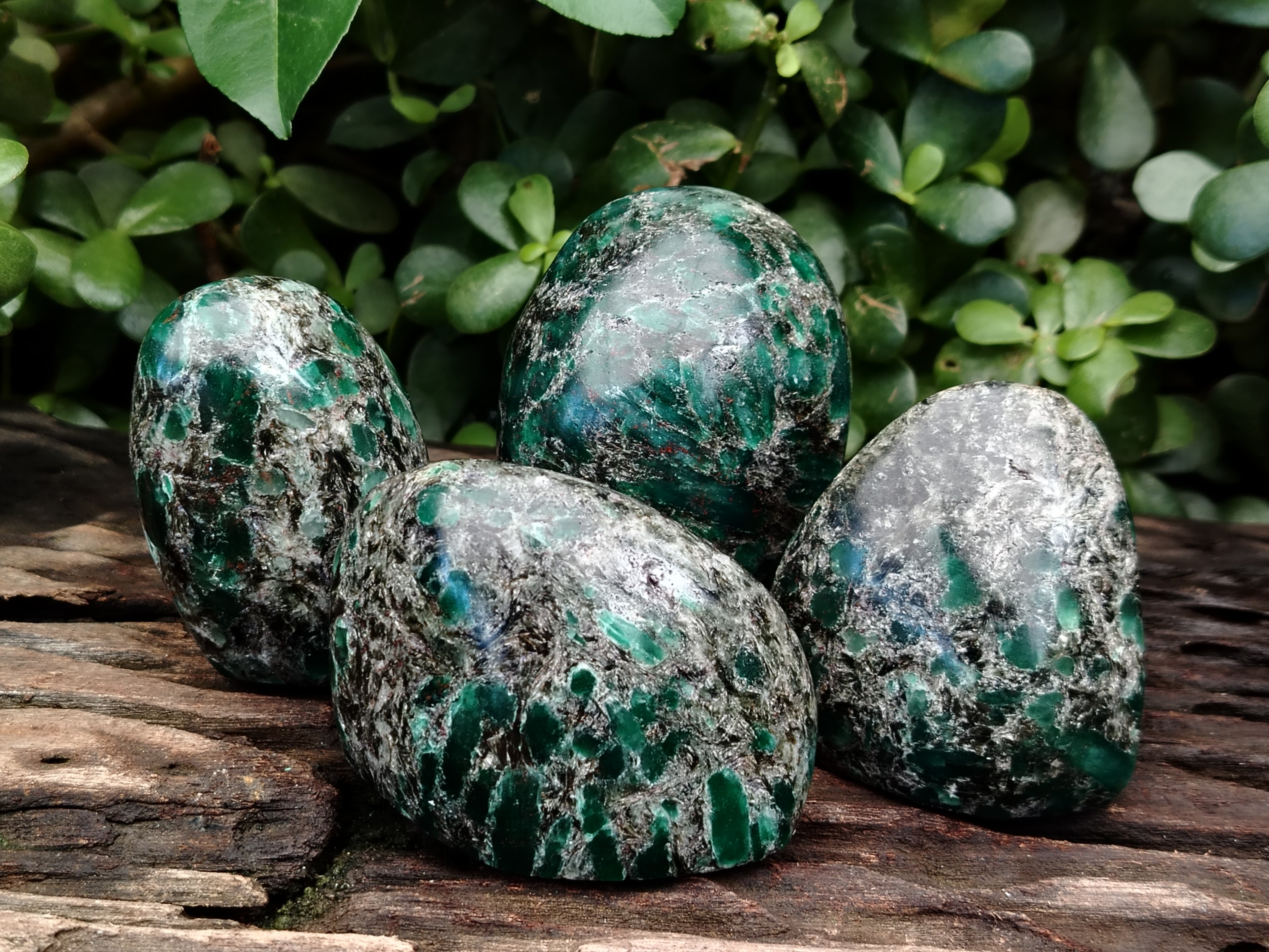 Polished Emerald Mica In Matrix Standing Free Forms x 4 From Mutoko, Zimbabwe - Toprock Gemstones and Minerals 