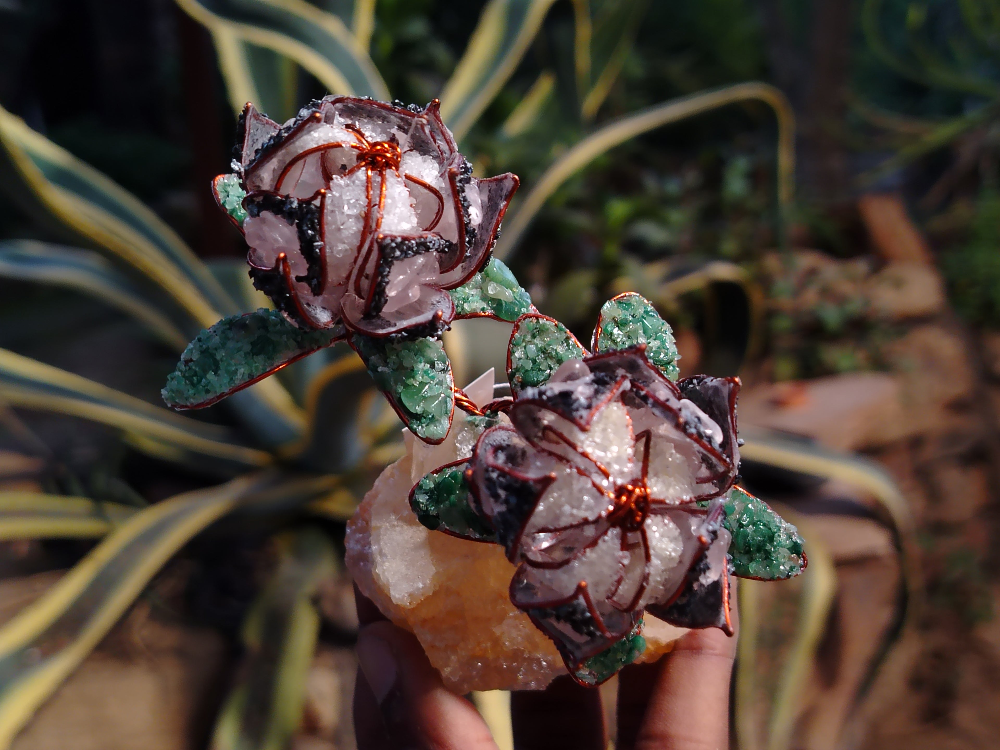 Hand Made Gemstone Protea Flower Trees x 3 From South Africa - Toprock Gemstones and Minerals 