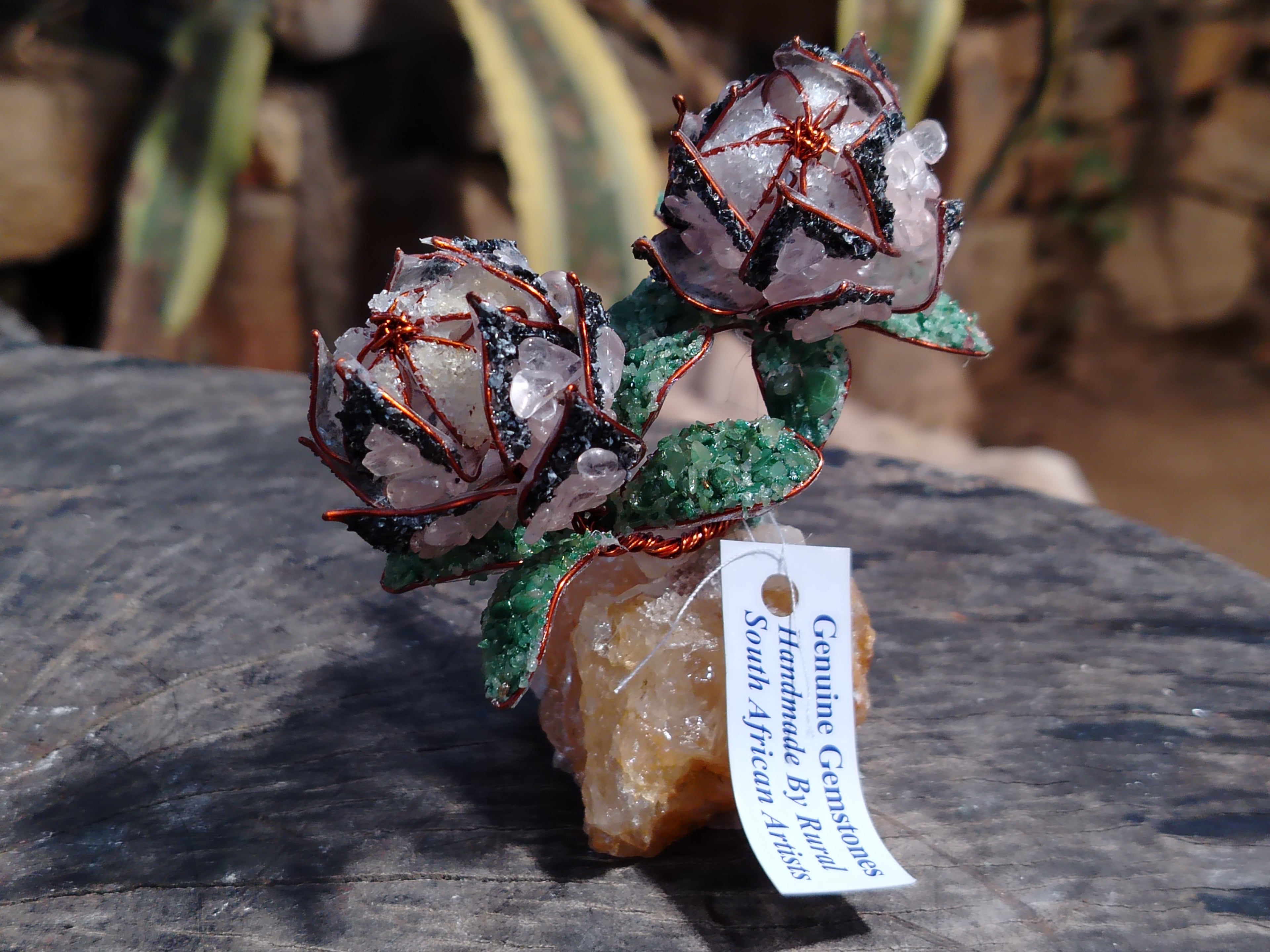 Hand Made Gemstone Protea Flower Trees x 3 From South Africa - Toprock Gemstones and Minerals 