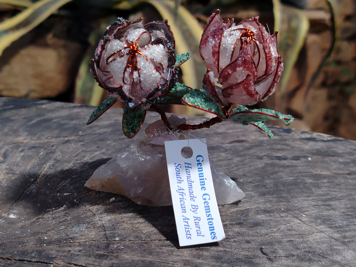 Hand Made Gemstone Protea Flower Trees x 3 From South Africa - Toprock Gemstones and Minerals 